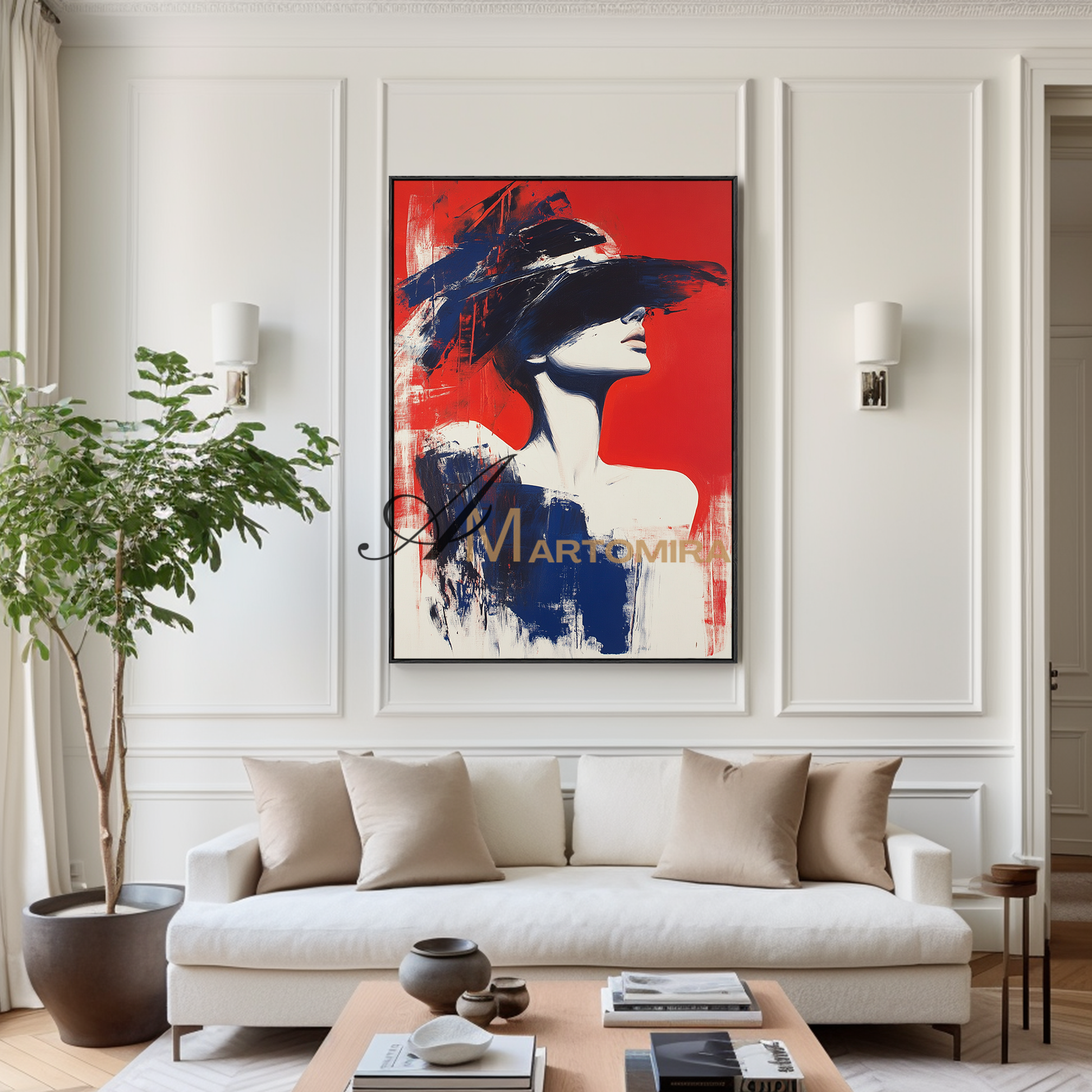 Painting Art Woman | Abstract Woman Painting | Red Abstract Wall Art | Large Painting For Living Room #AP126