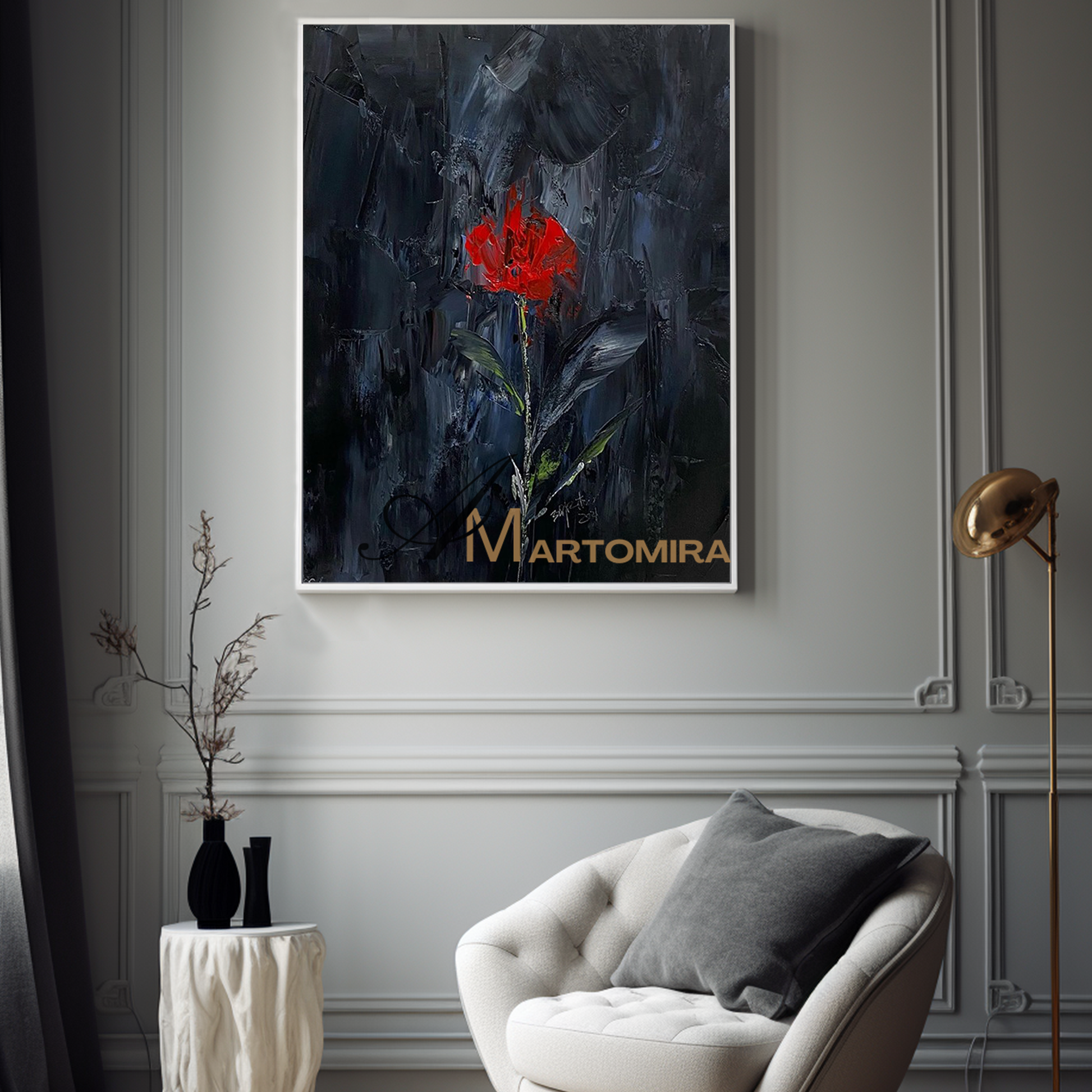 Abstract Painting Floral | Textured Wall Art | Rose Canvas Wall Art | Large Canvas Floral Wall Art #MF121