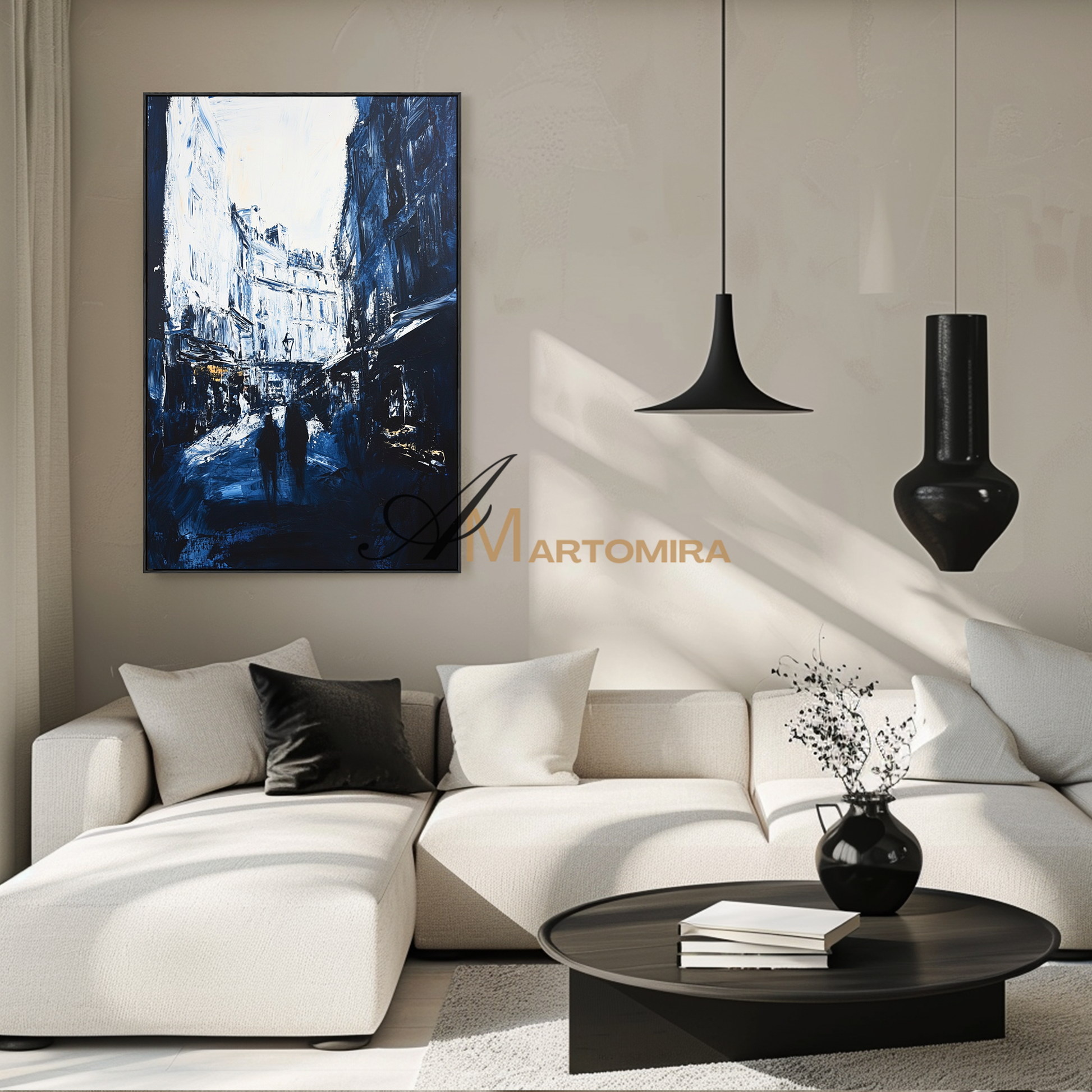 Abstract Wall Art | Black And White Paintings Abstract | Handmade Paintings For Living Room | Abstract Cityscape Painting #CL095