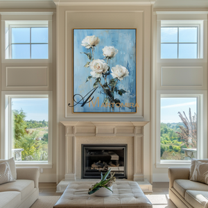 Floral Painting Acrylic | Blue Floral Wall Art | Black And White Floral Wall Art | Canvas Wall Art #CF108