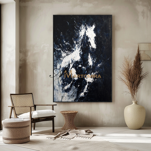 Horse Paintings On Canvas | Large Animal Canvas Wall Art | Black And White Canvas Art | Abstract Painting #CA090