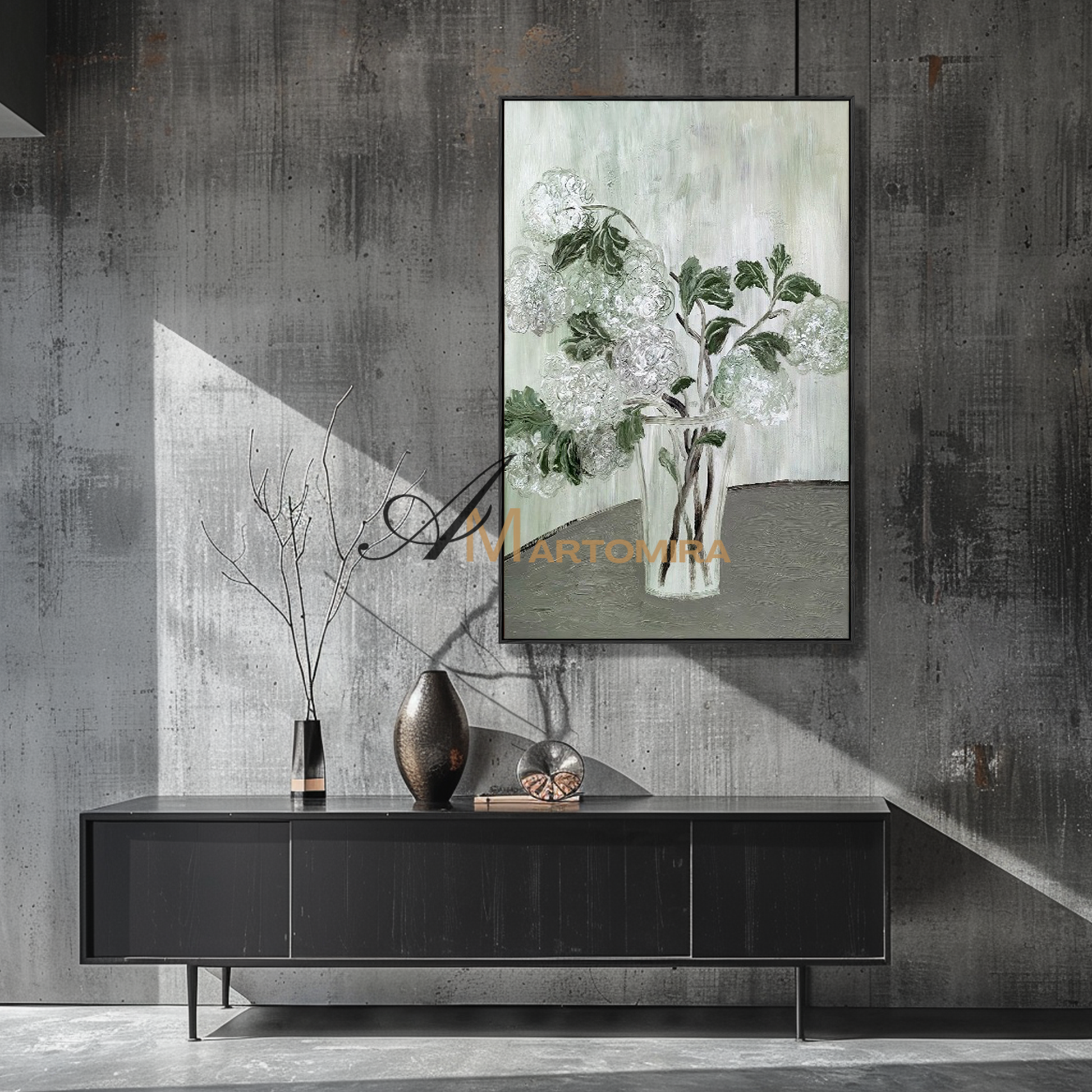 Abstract Floral Painting | Flower Vase Painting | Green Flower Wall Art | Acrylic Wall Art #MF102