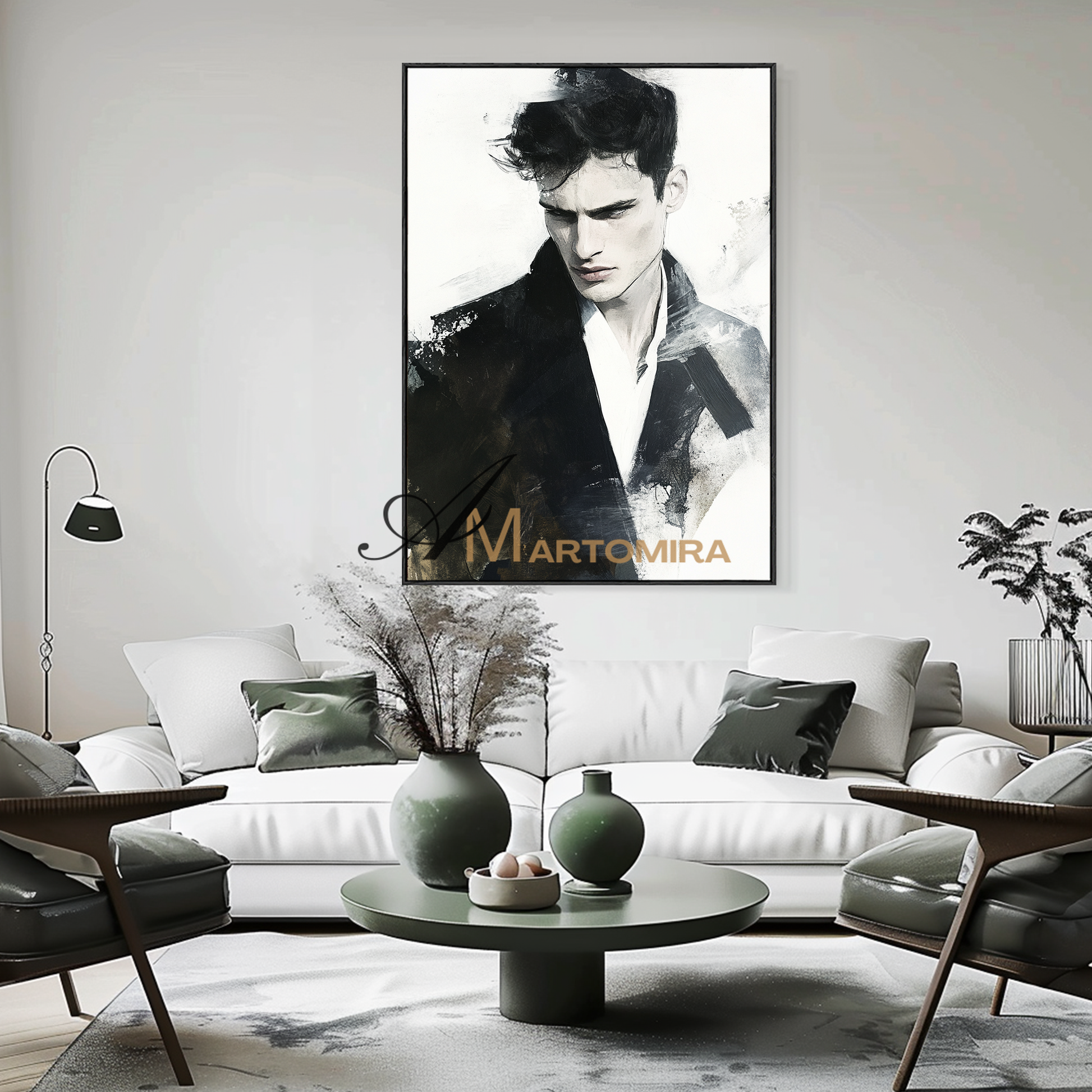 Portrait Painting | Portrait Of A Man | Black And White Canvas Art | Wall Art Decor #AP128