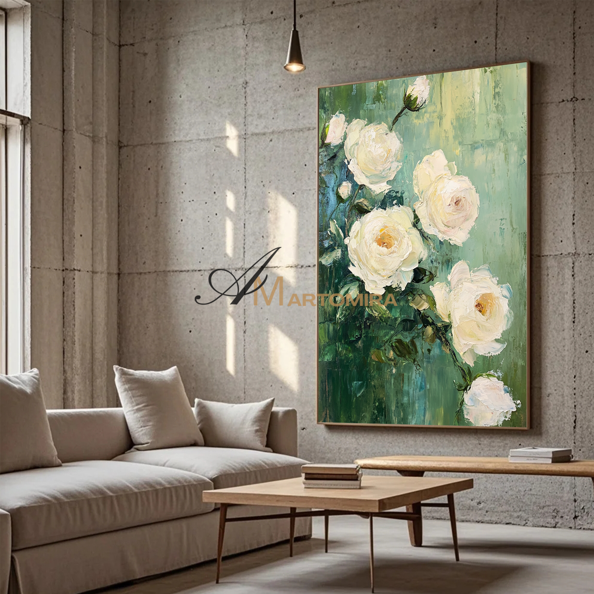Flower Canvas Painting | Rose Canvas Wall Art | Green Wall Art | Floral Wall Art For Living Room #CF106