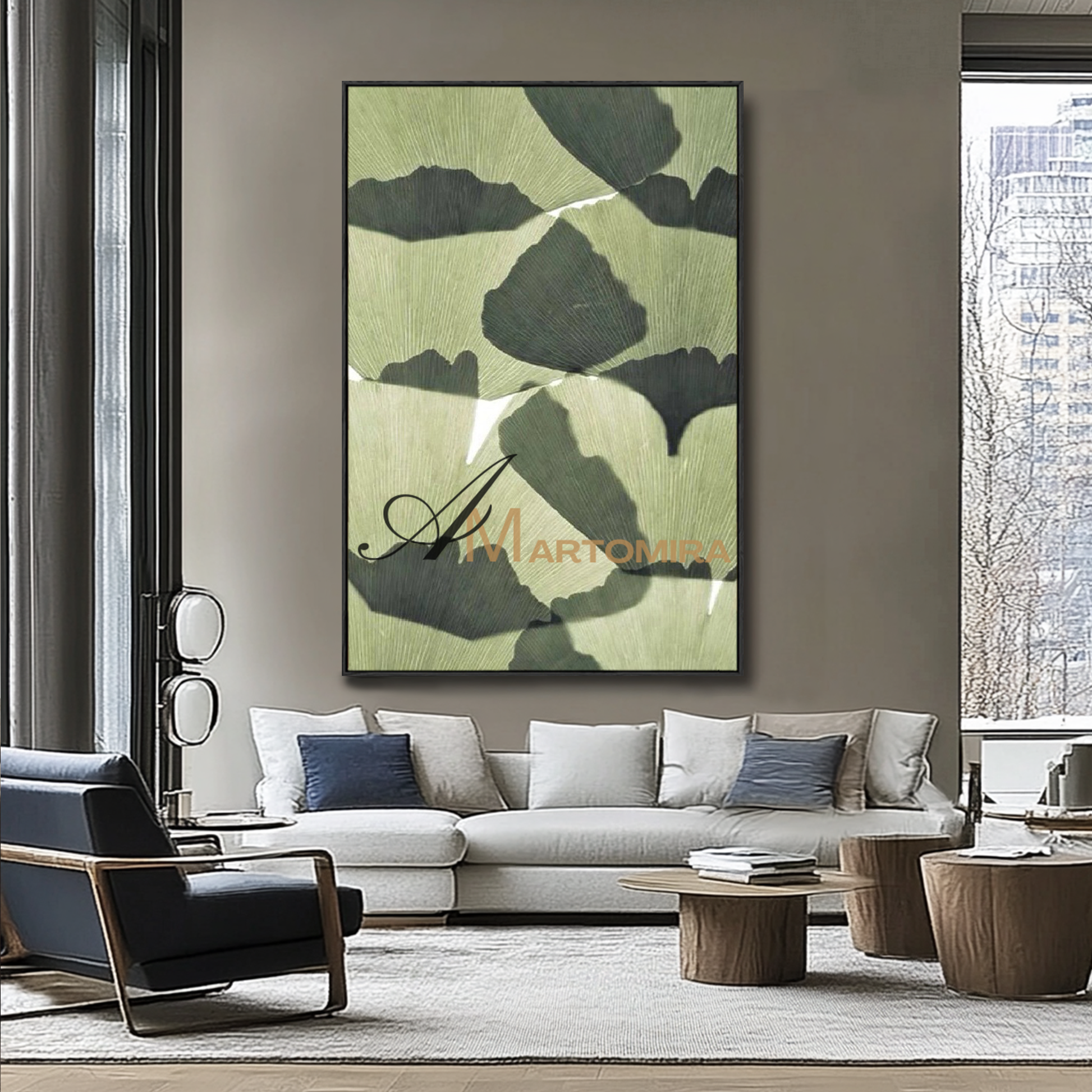 Canvas Wall Decor | Green Wall Art | Ginkgo Leaf Wall Art | Extra Large Framed Wall Art #MF114