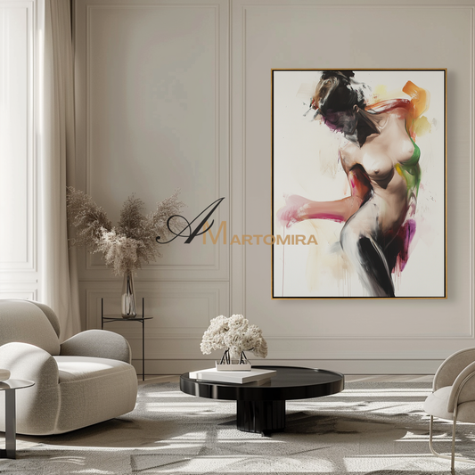 Colorful Abstract Painting | Women Body Painting | Nude Female Art | Large Abstract Canvas Wall Art #AP125