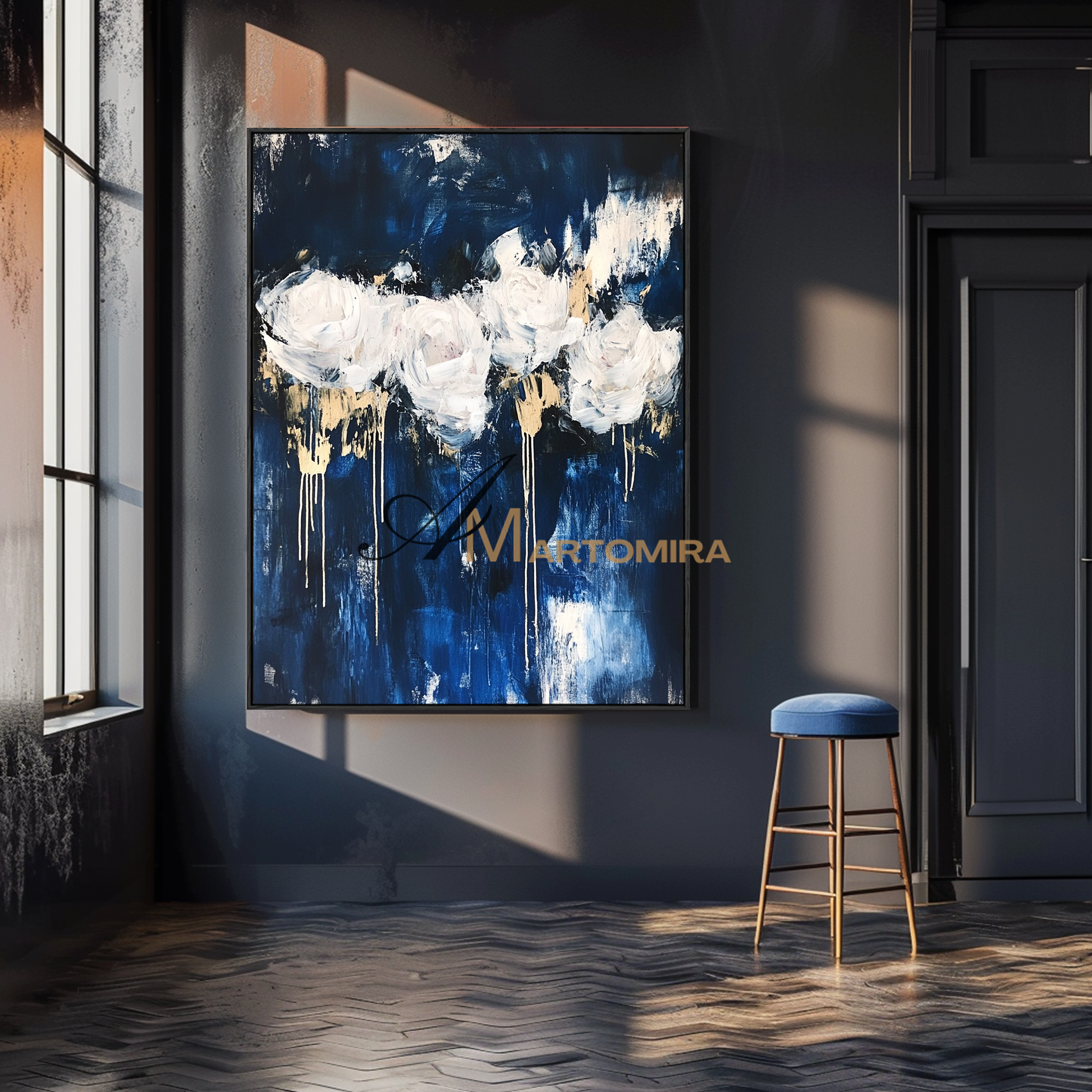 Flower Wall Art | Flower Abstract Painting | Black And White Wall Art | Abstract Painting For Living Room #CF114