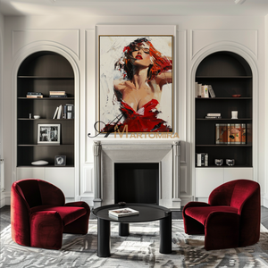 Women Painting | Woman Red Dress Painting | Feminine Wall Art For Bedroom | Canvas Painting Wall Decor #AP132