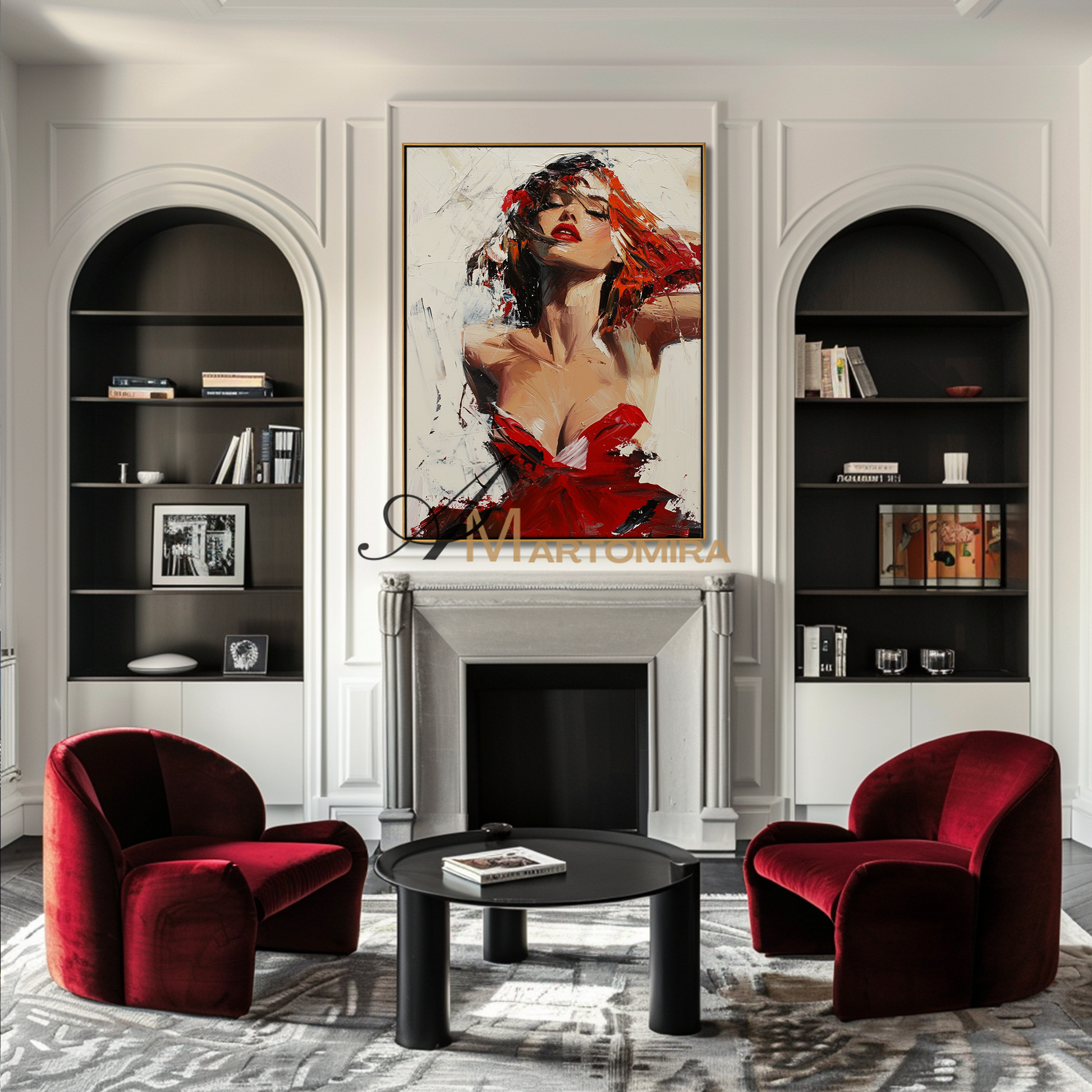 Women Painting | Woman Red Dress Painting | Feminine Wall Art For Bedroom | Canvas Painting Wall Decor #AP132