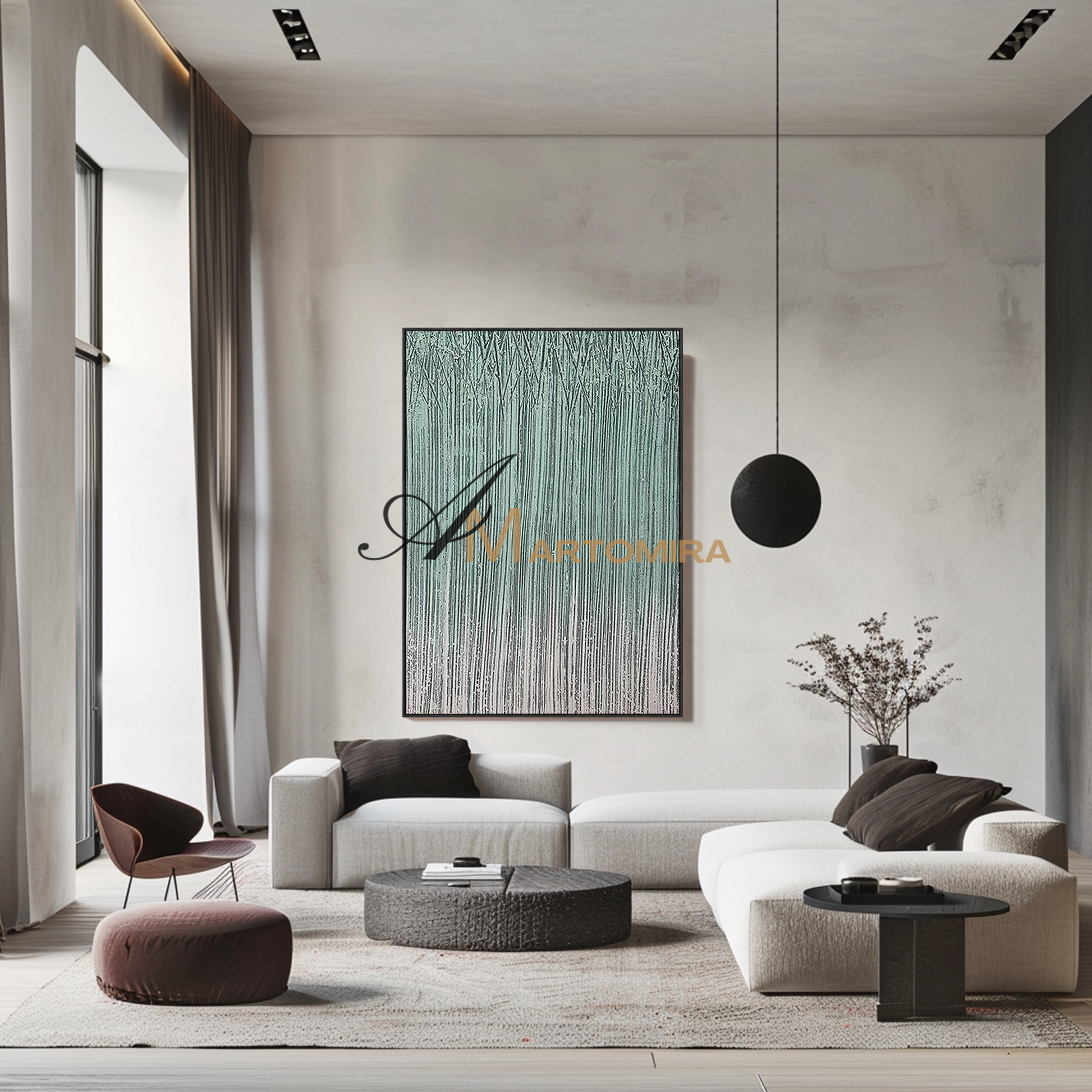 Abstract Wall Art | Bamboo Wall Art | Green And Blue Abstract Painting | Wall Decorations #MF134