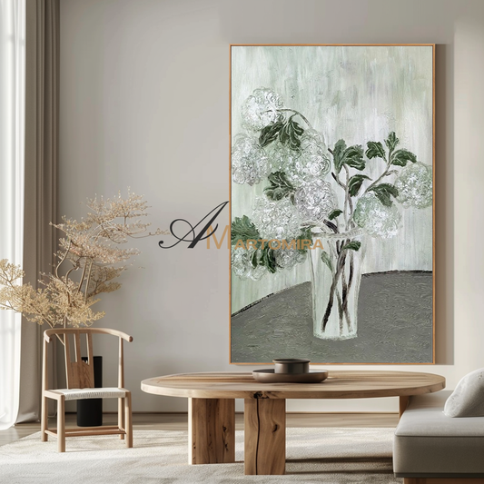 Abstract Floral Painting | Flower Vase Painting | Green Flower Wall Art | Acrylic Wall Art #MF102