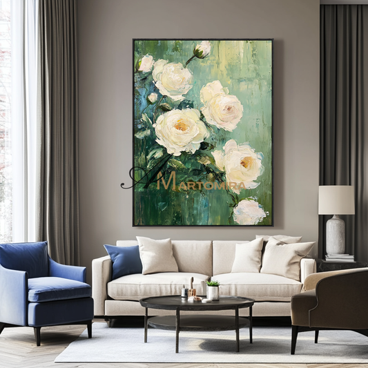 Flower Canvas Painting | Rose Canvas Wall Art | Green Wall Art | Floral Wall Art For Living Room #CF106
