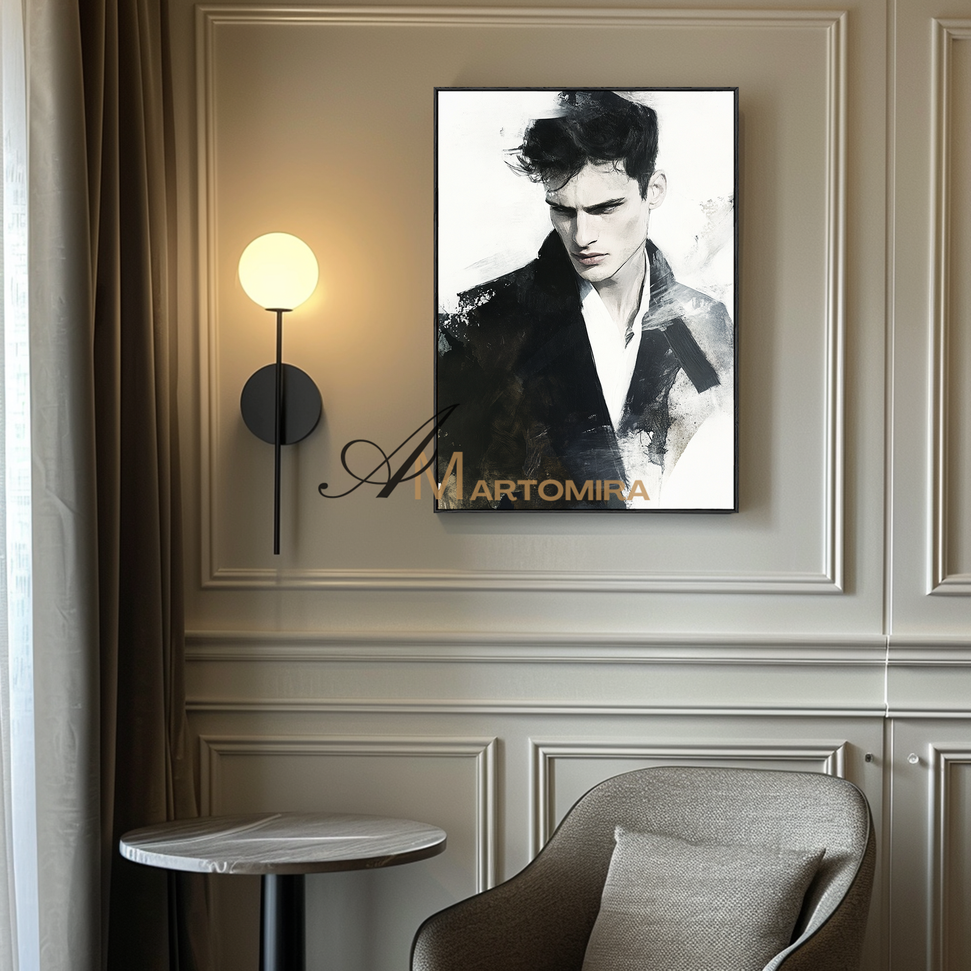 Portrait Painting | Portrait Of A Man | Black And White Canvas Art | Wall Art Decor #AP128