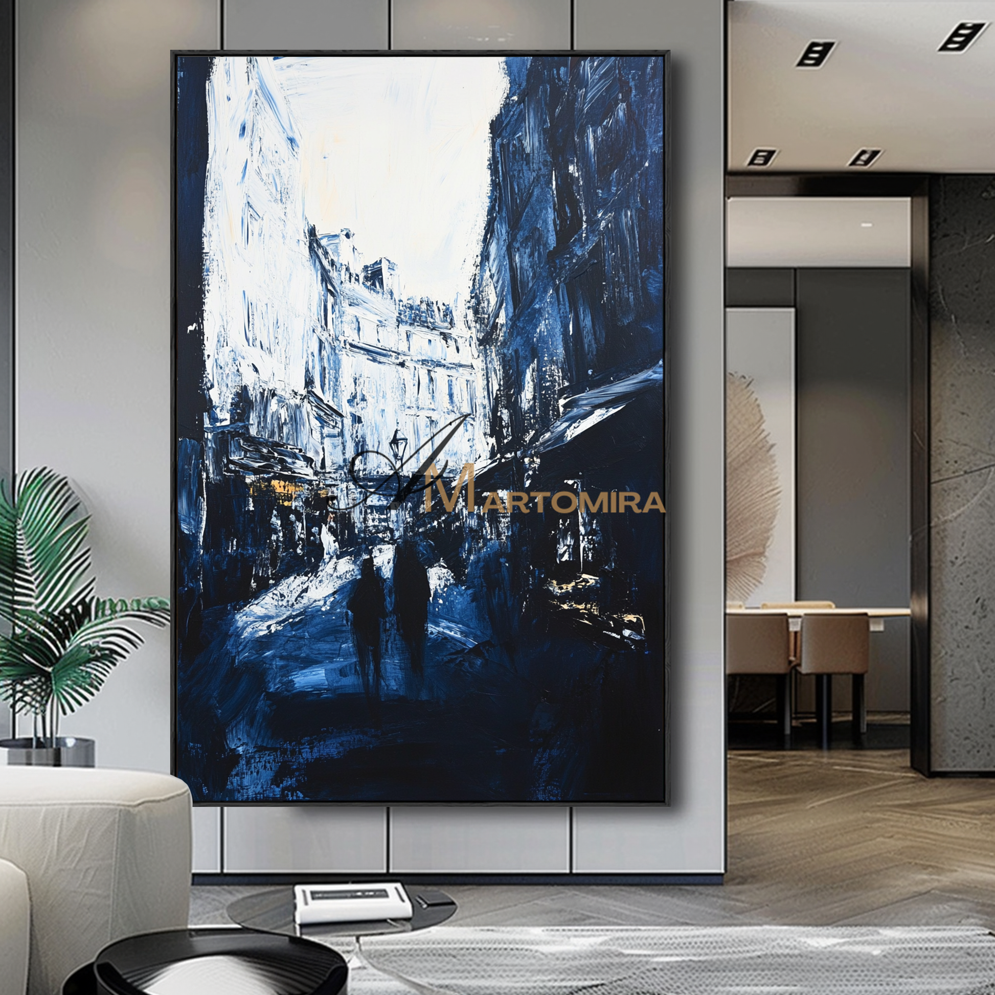 Abstract Wall Art | Black And White Paintings Abstract | Handmade Paintings For Living Room | Abstract Cityscape Painting #CL095