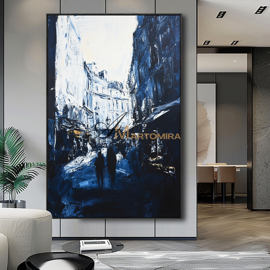 Abstract Wall Art | Black And White Paintings Abstract | Handmade Paintings For Living Room | Abstract Cityscape Painting #CL095