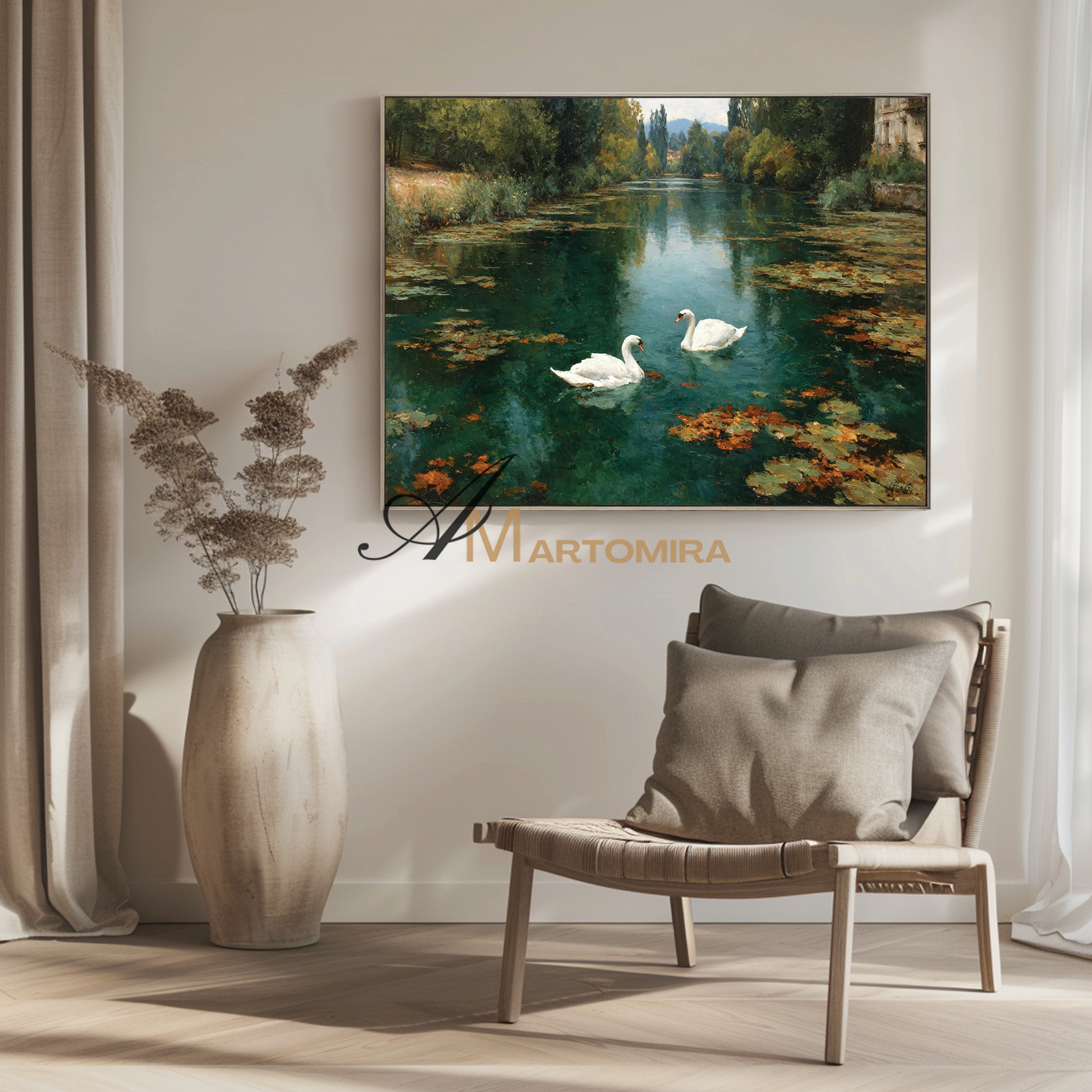 Landscape Art | Lake Wall Art | Green Landscape Painting | Landscape Oil On Canvas  #CL097