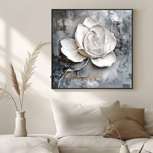 Abstract Floral Painting | Floral Canvas Wall Decor | White Textured Wall Art | Abstract Textured Wall Art #CF109