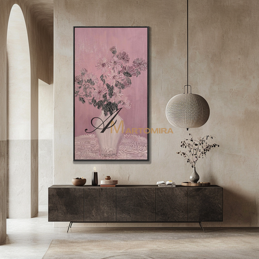 Acrylic Flower Painting | Pink Flower Painting | Floral Wall Art For Living Room #MF101