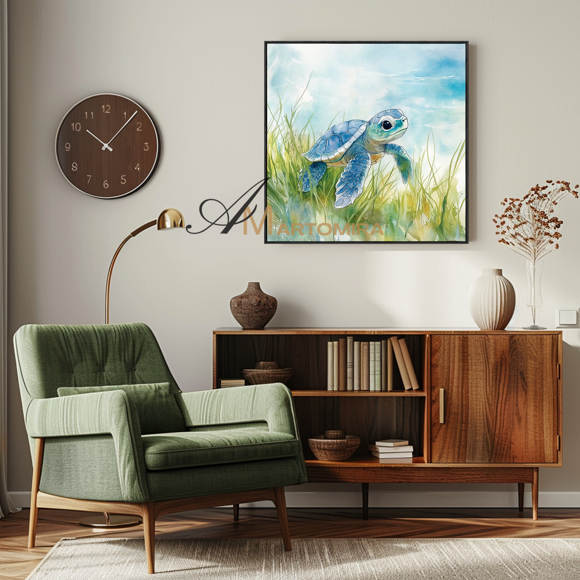 Sea Turtle Painting | Sea Turtle Watercolor Painting | Black And White Paintings | Paintings For Living Room #CA091