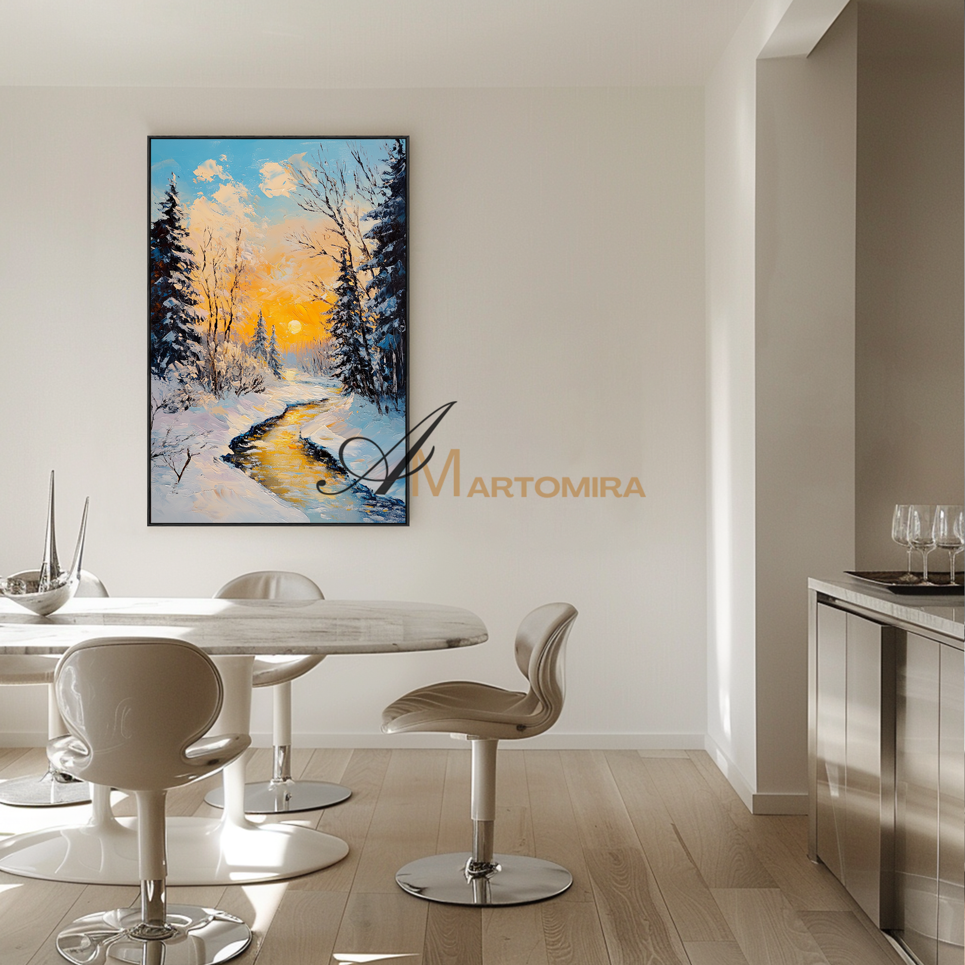 Landscape Wall Art | Snow Scene | Sunset Forest Painting | Snowy Landscape Art | Landscape Wall Art For Living Room #CL093