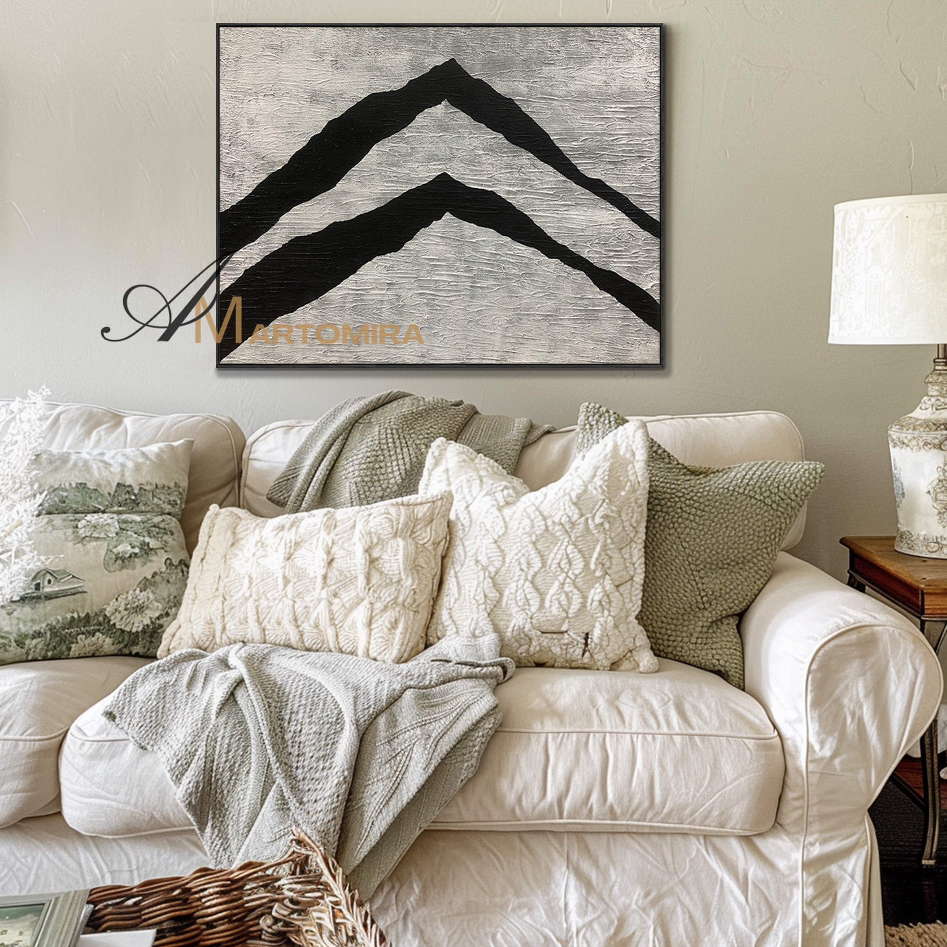Textured Wall Art | Abstract Painting Mountains | Black And Beige Wall Art | Decorative Wall Art #MF133