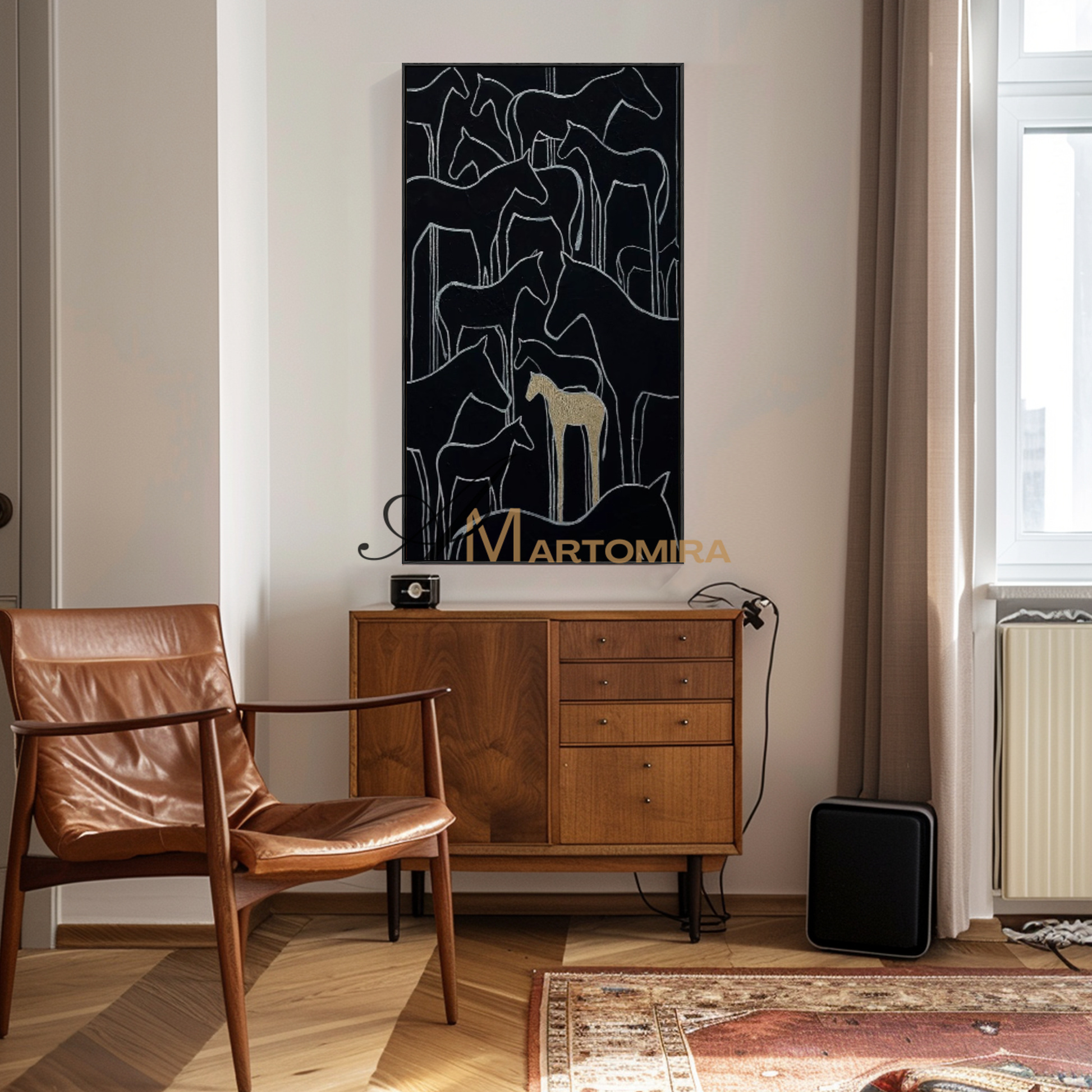 Horse Wall Art | Abstract Geometric Art | Contemporary Living Room Wall Decor | Black Wall Art #MF097