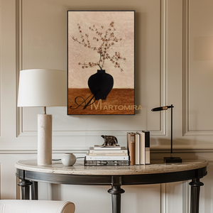 Abstract Flower Paintings | Flower Vase Painting | Black And Brown Wall Art | Oil Painting #MF089