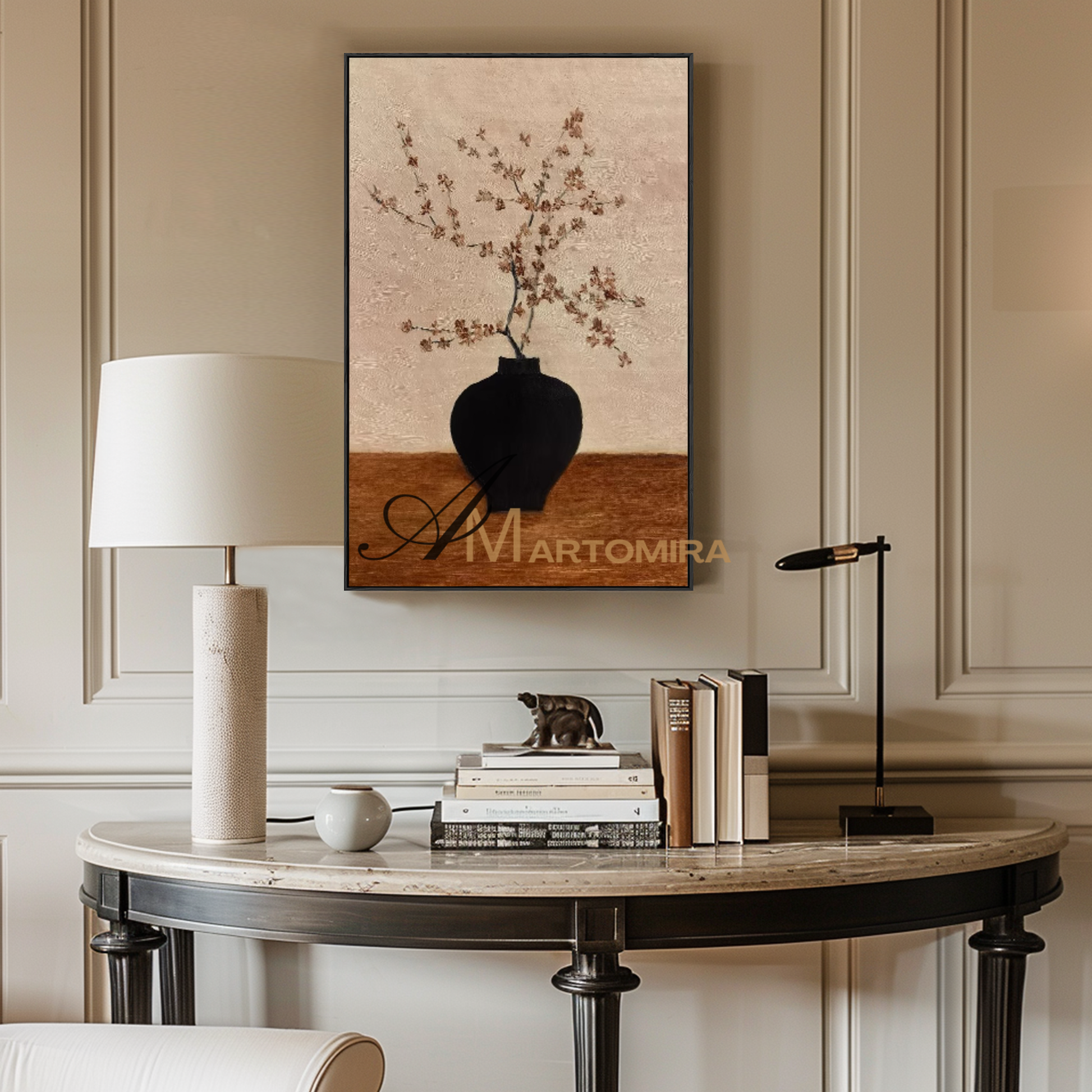 Abstract Flower Paintings | Flower Vase Painting | Black And Brown Wall Art | Oil Painting #MF089
