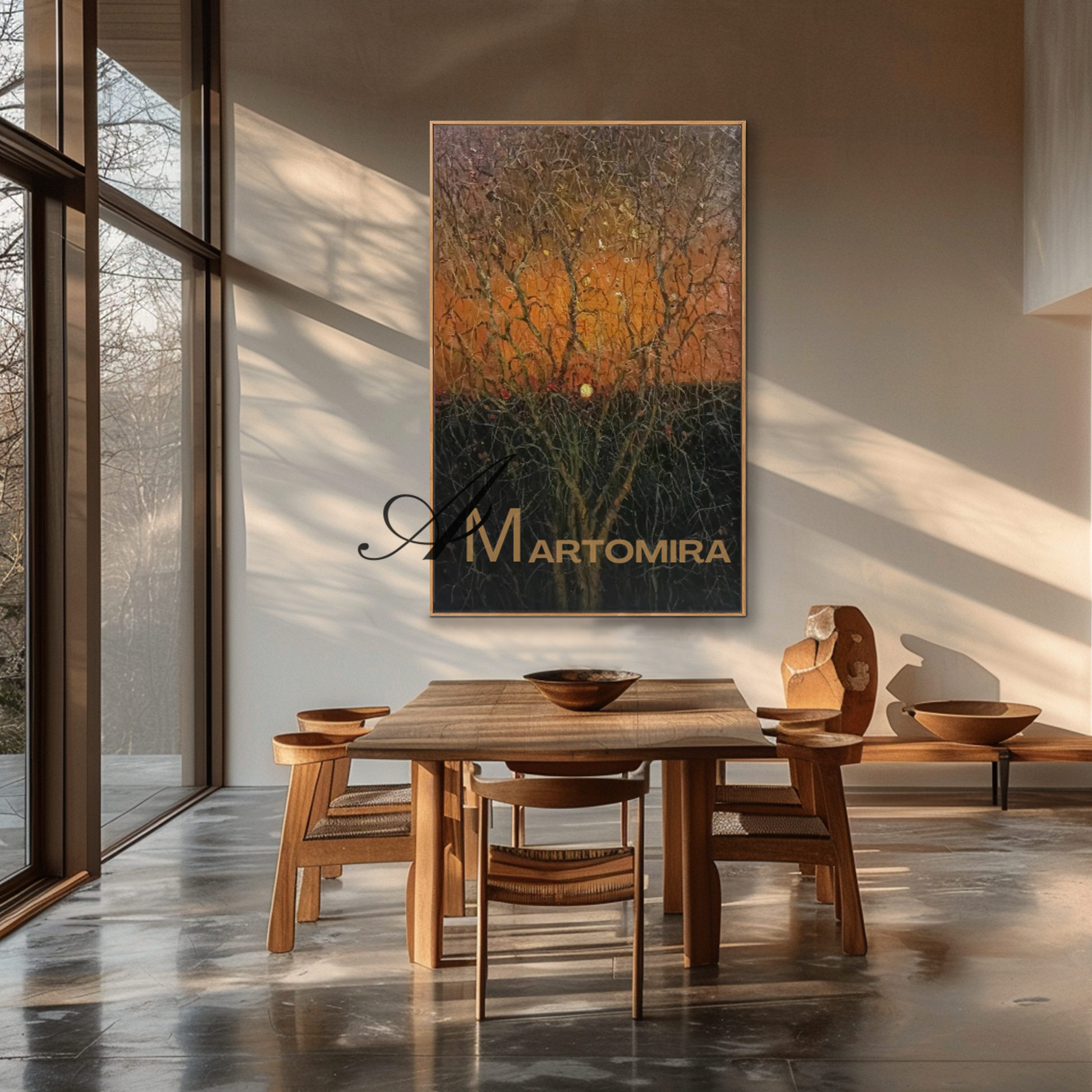 Abstract Landscape Art | Painting The Tree | Sunset Wall Art | Black And Brown Wall Art #MF090