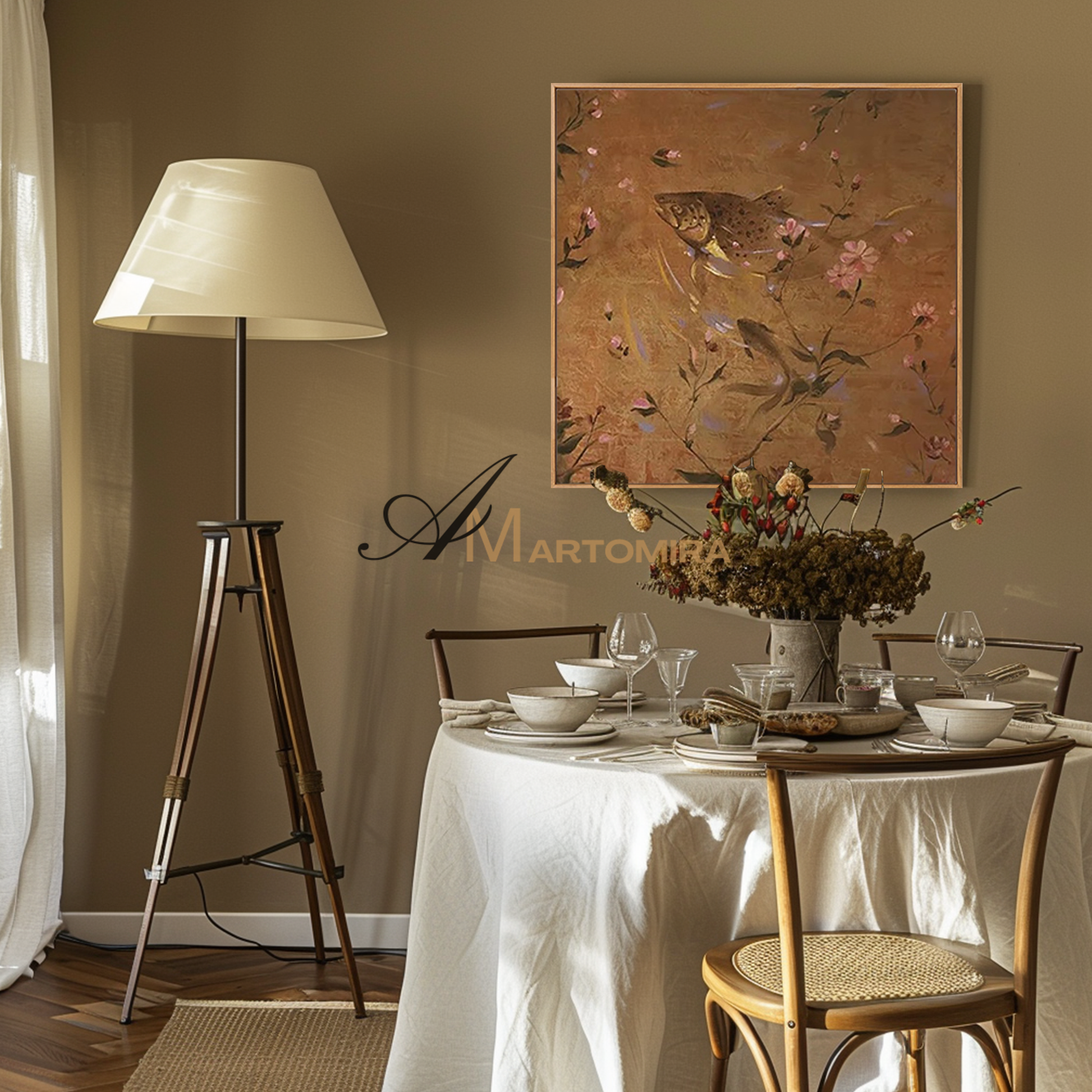 Fish Wall Art | Koi Fish Art Painting | Canvas Painting Wall Decor | Brown Wall Art #MF092