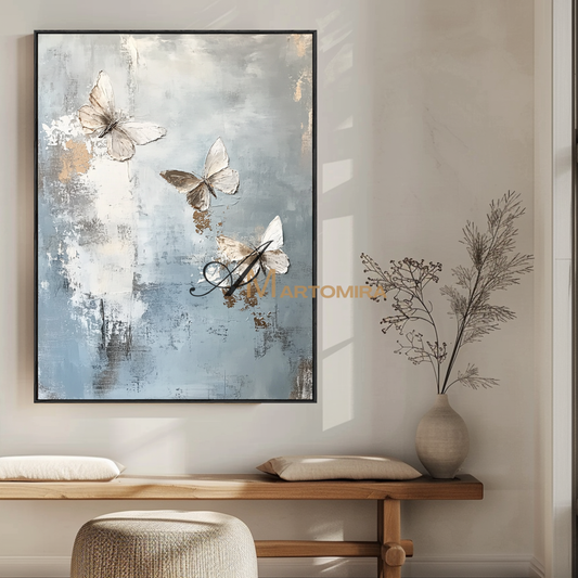 Butterfly Wall Art | Modern Abstract Wall Art | Blue And Gold Wall Art | Textured Canvas Art #CA089