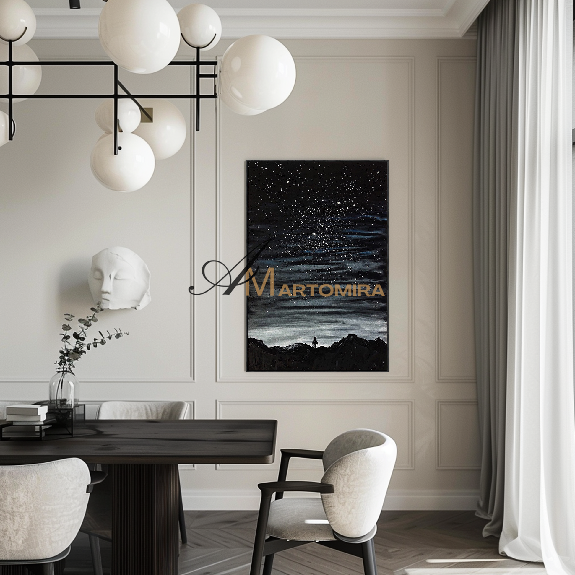 Black Art Wall Art | Large Landscape Wall Art | Starry Sky Painting | Large Canvas Wall Art #MF120