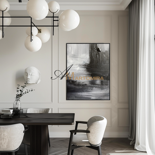 Large Abstract Wall Art | Contemporary Living Room Wall Decor | Black And White Canvas Art  #MF145