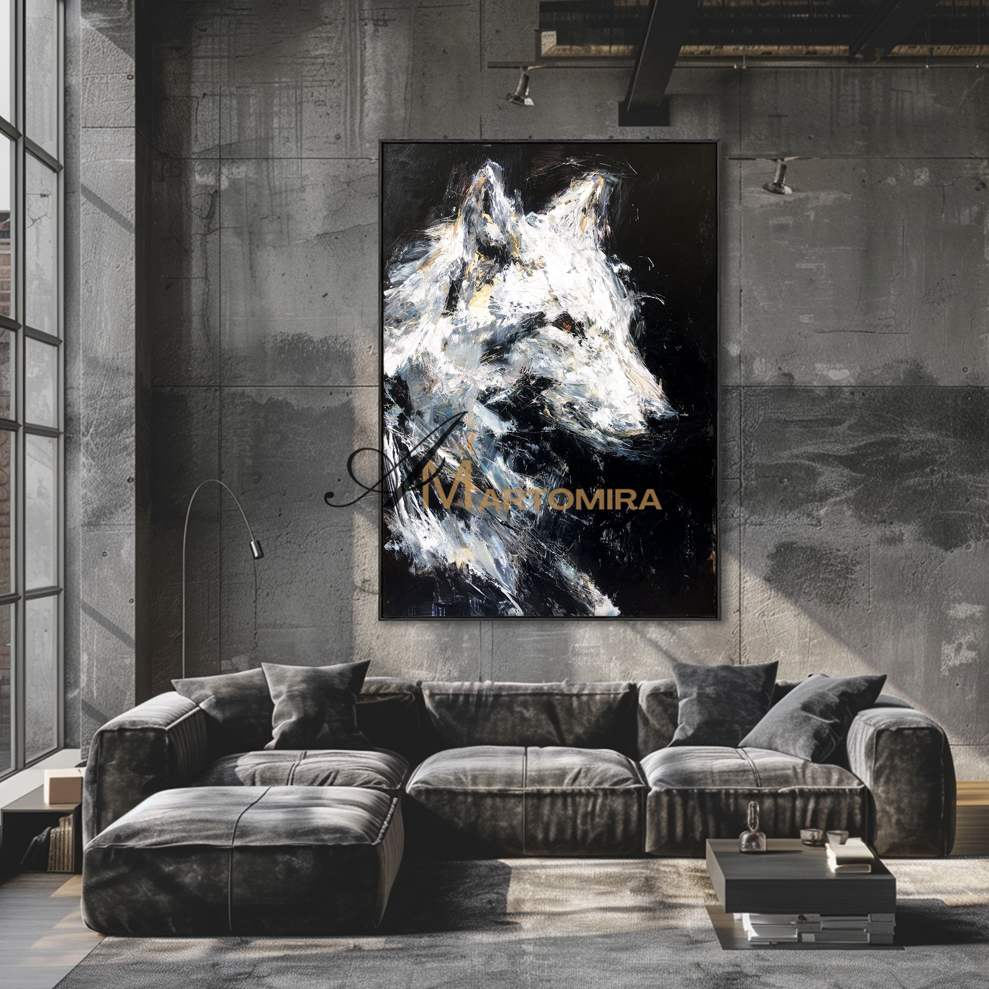 Animal Wall Art | Painting Of A Wolf | Black And White Canvas Art | Modern Wall Decor Art #CA086