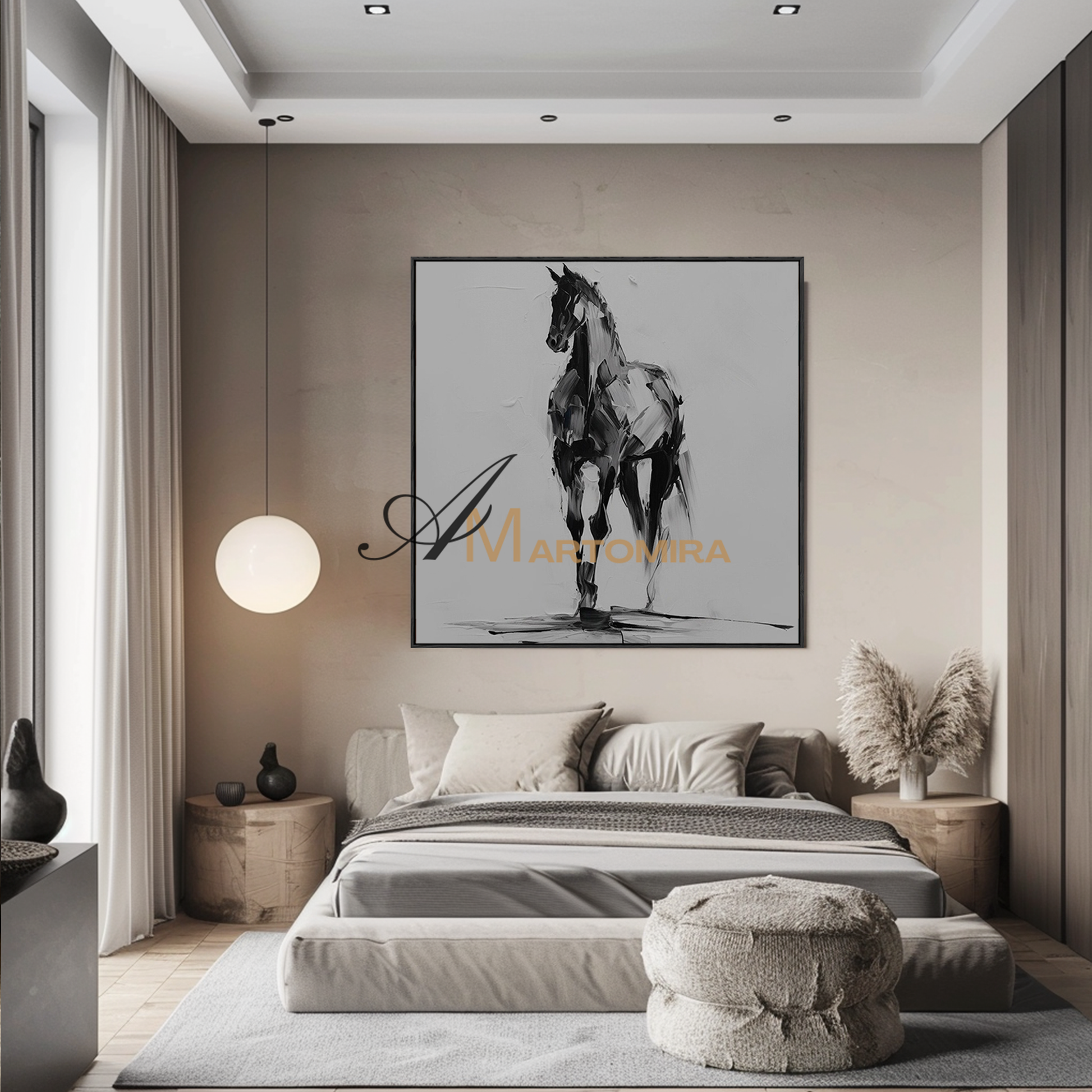Horse Wall Art | Animal Paintings | Acrylic Painting On Canvas | Black And White Canvas Art #MF112