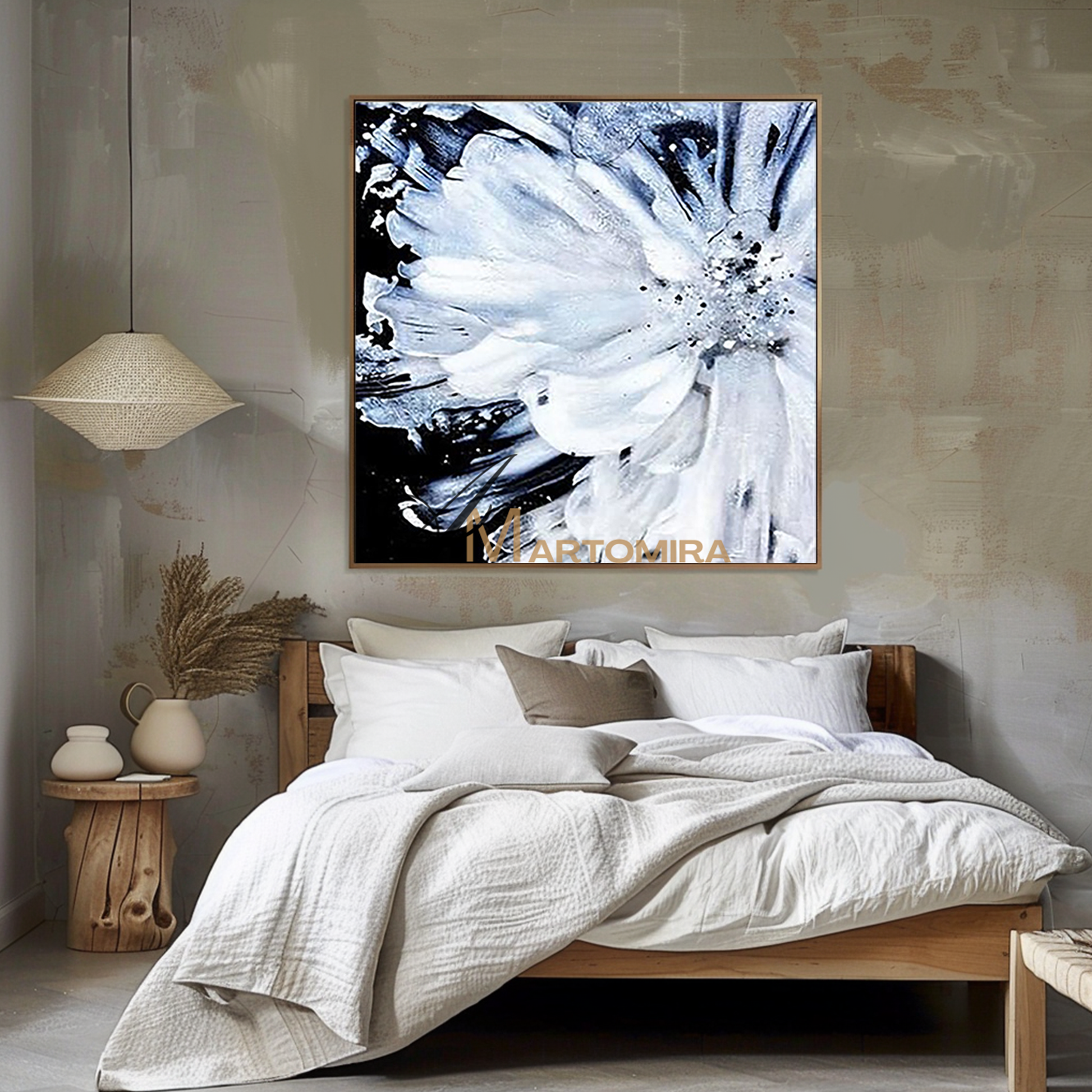 Abstract Painting Floral | White Flower Painting | Large Floral Canvas Wall Art #MF104