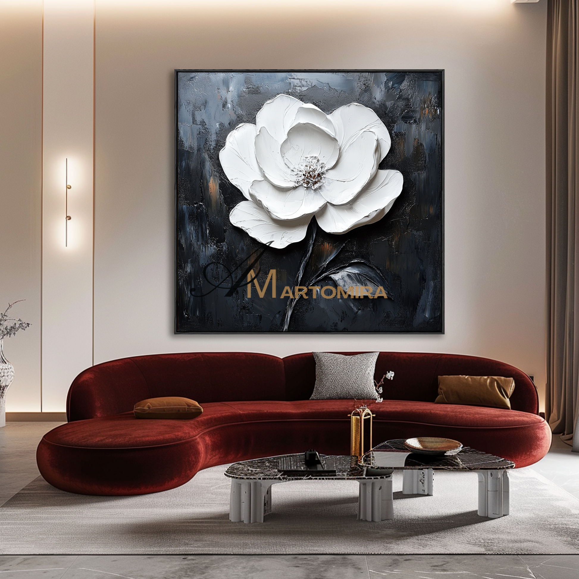 Floral Wall Art | White Textured Wall Art | Large Black And White Wall Art | Abstract Textured Wall Art #CF116