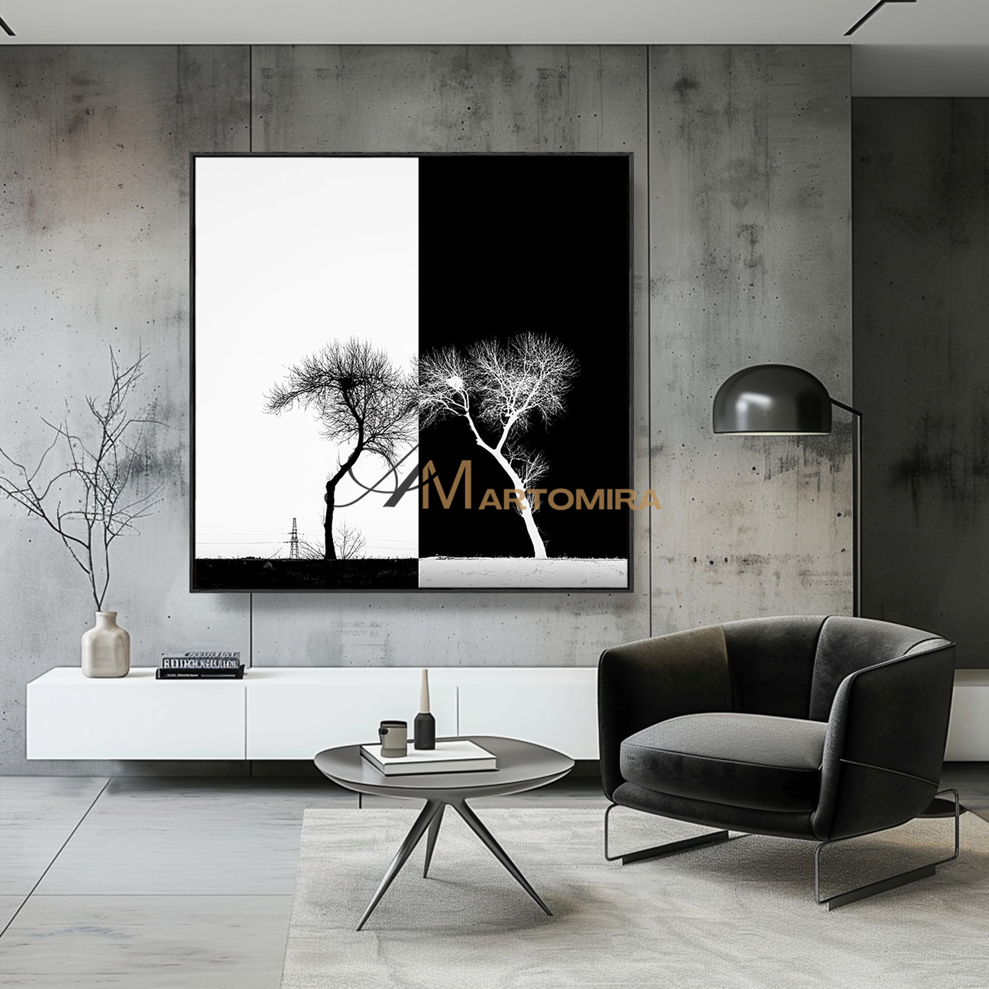 Painting The Tree | Black And White Wall Art | Large Minimalist Wall Art | Modern Art #MF127