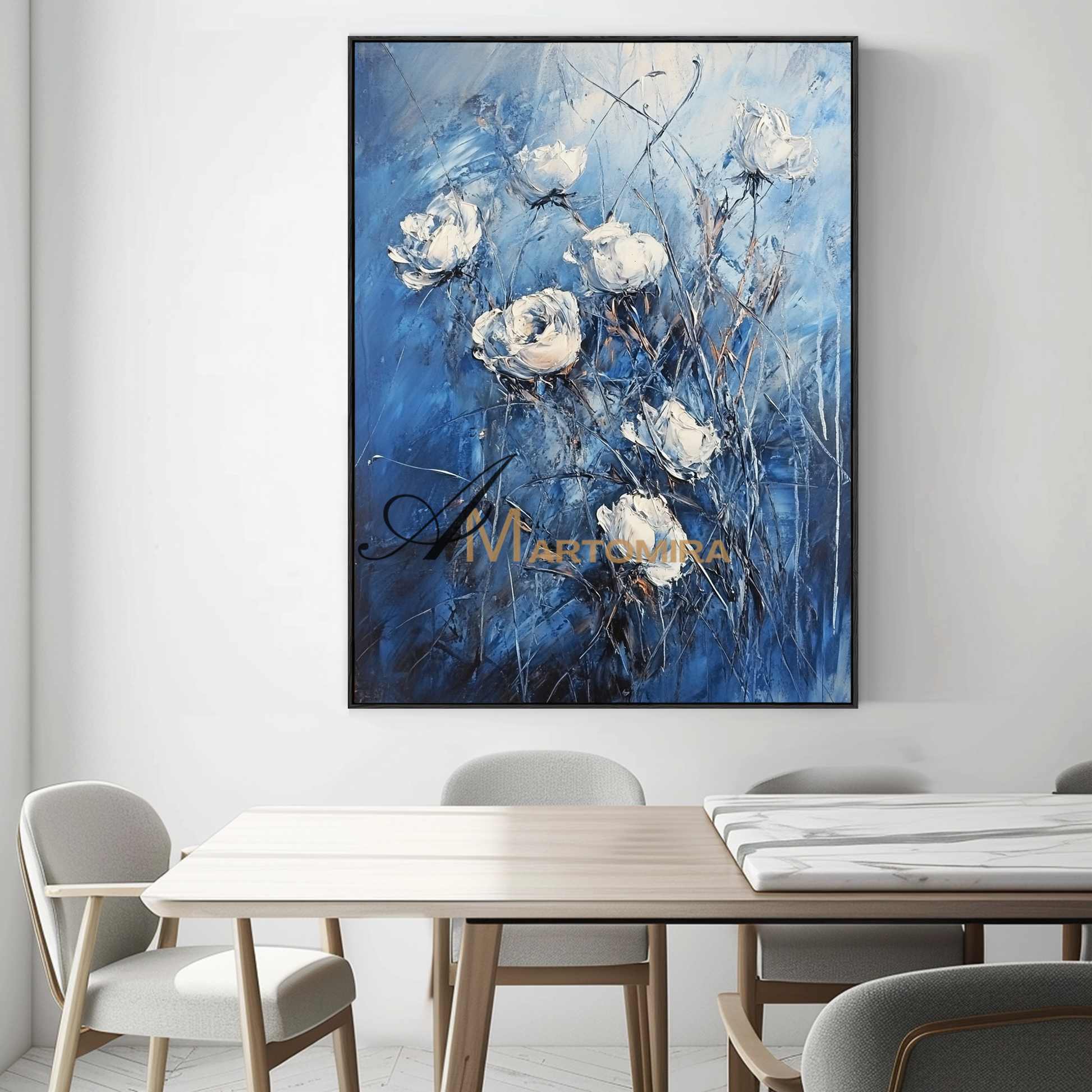 Abstract Floral Painting | Blue Floral Canvas Wall Art | Decorative Wall Art | Modern Wall Decor Art #CF107
