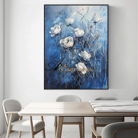 Abstract Floral Painting | Blue Floral Canvas Wall Art | Decorative Wall Art | Modern Wall Decor Art #CF107