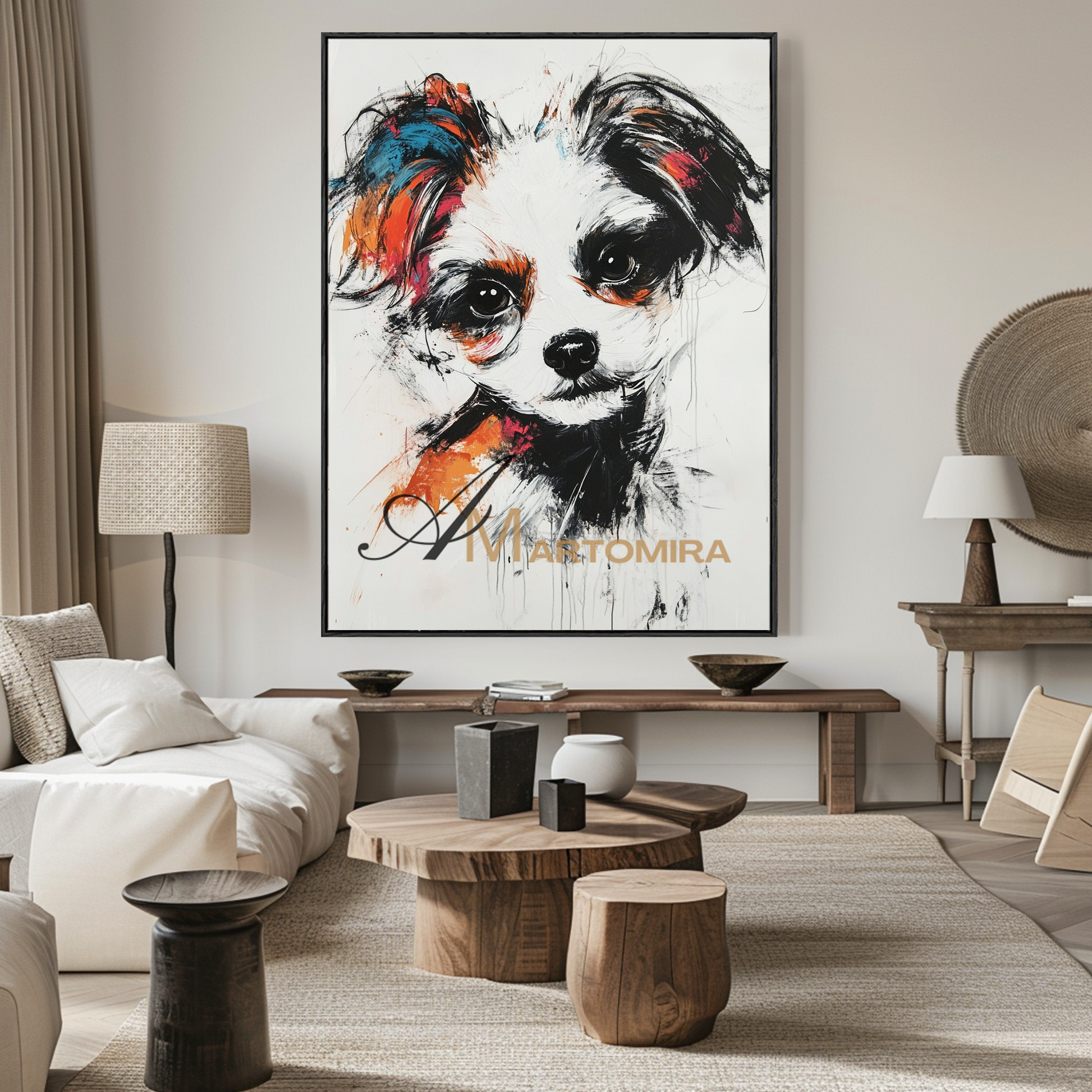 Dog Portrait Painting | Animal Paintings | Animal Wall Art Black And White | Modern Art #CA087