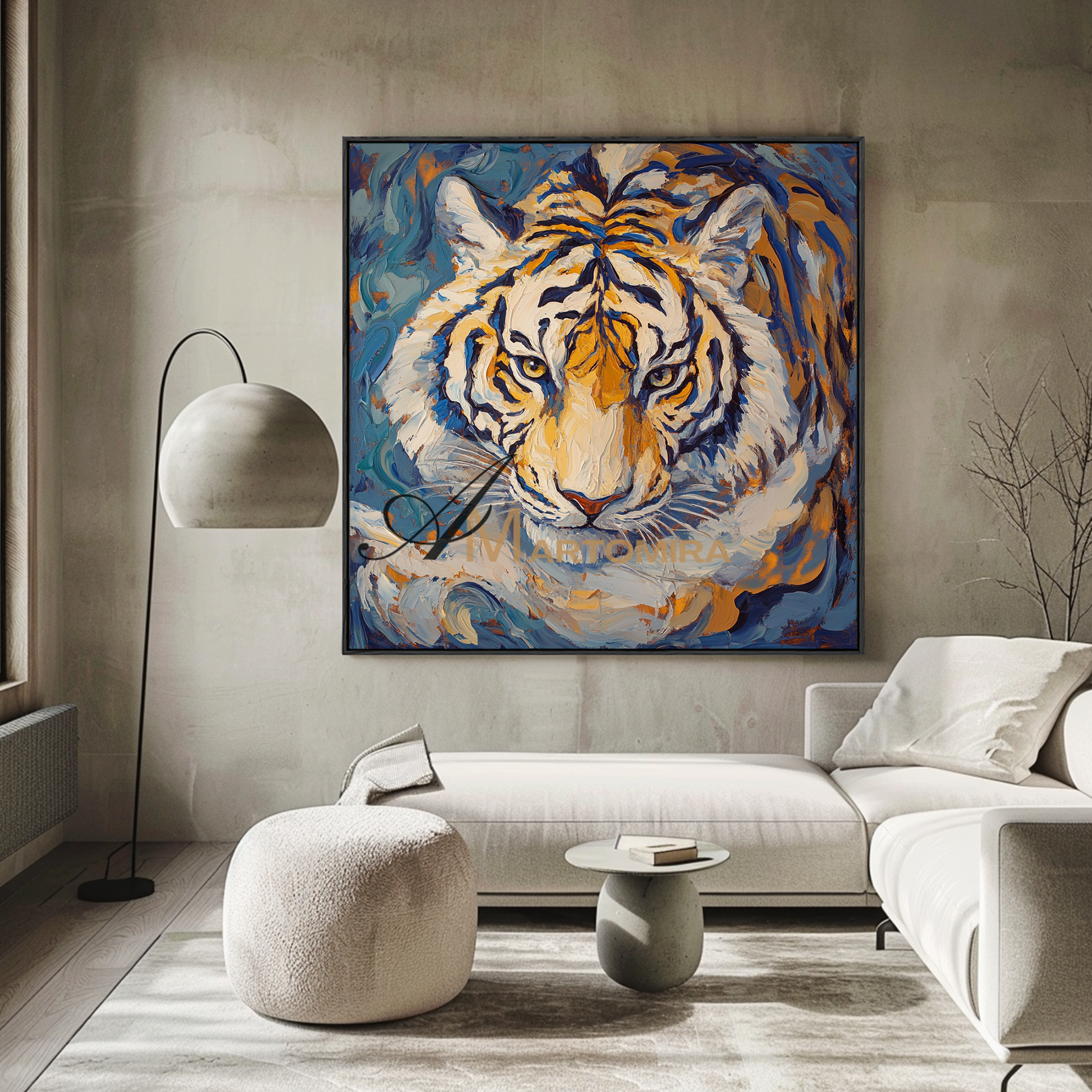 Tiger Painting | Animal Canvas Wall Art | Tiger Portrait | Blue And Gold Wall Art | Acrylic Wall Art #CA088