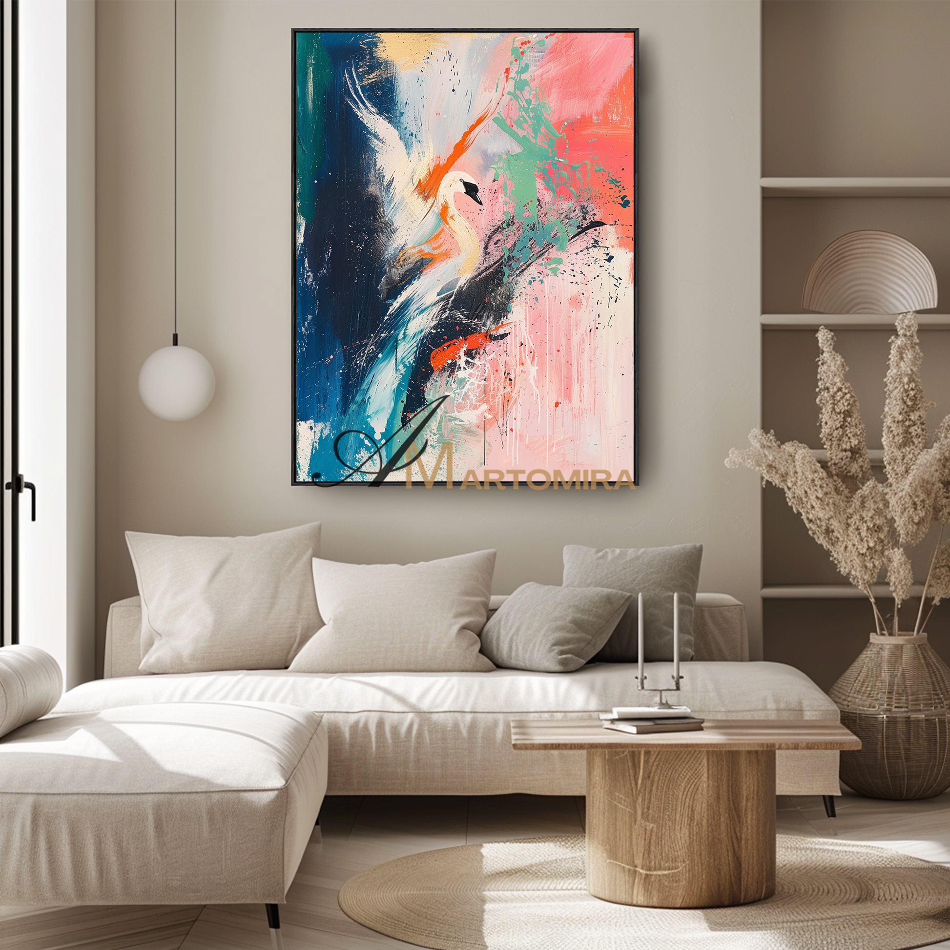 Crane Painting | Large Colorful Wall Art | Abstract Painting For Living Room | Canvas Wall Art #CA083