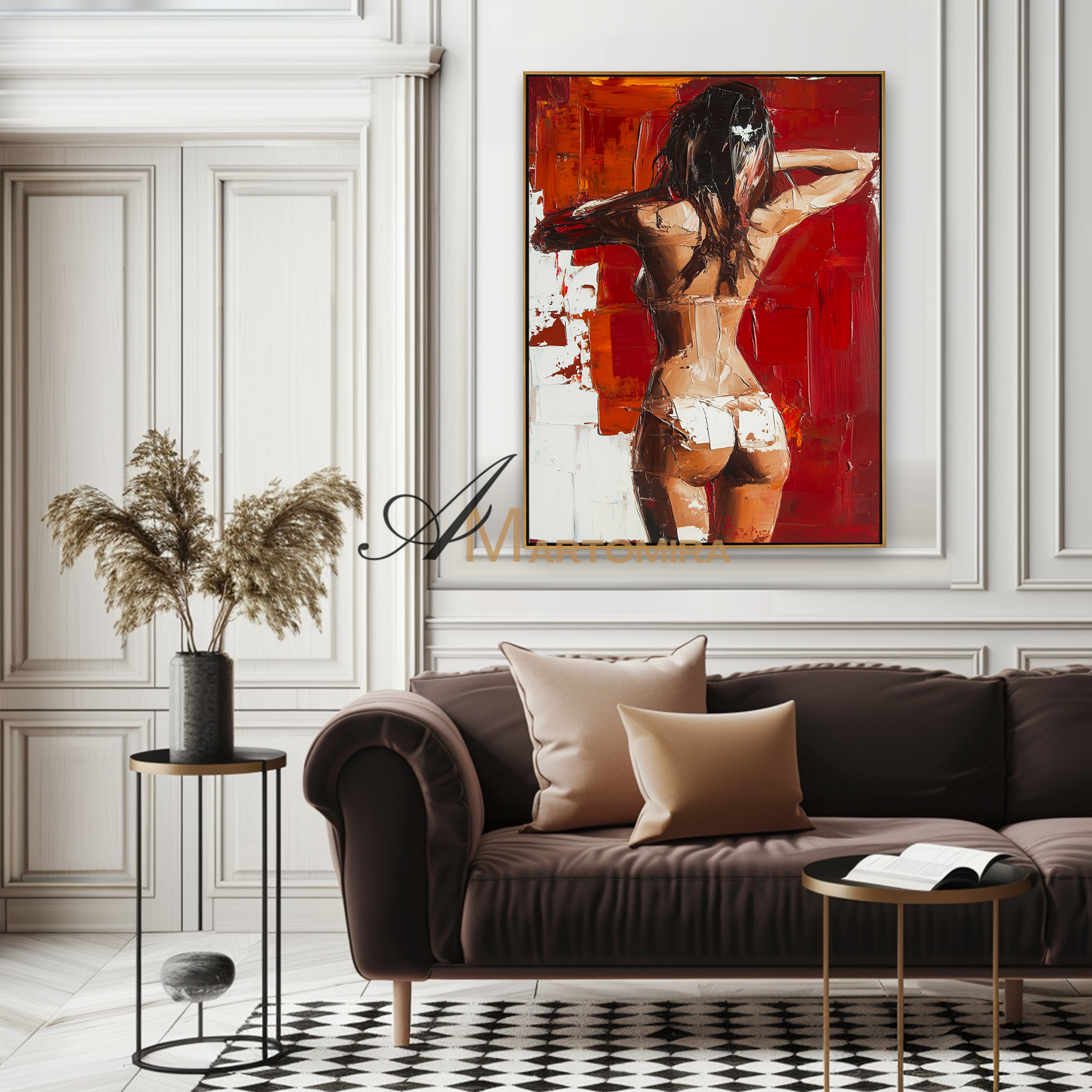 Women Body Painting | Naked Female Art | Red Abstract Wall Art | Feminine Wall Art For Bedroom #AP121