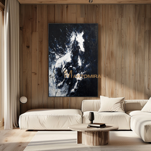 Horse Paintings On Canvas | Large Animal Canvas Wall Art | Black And White Canvas Art | Abstract Painting #CA090