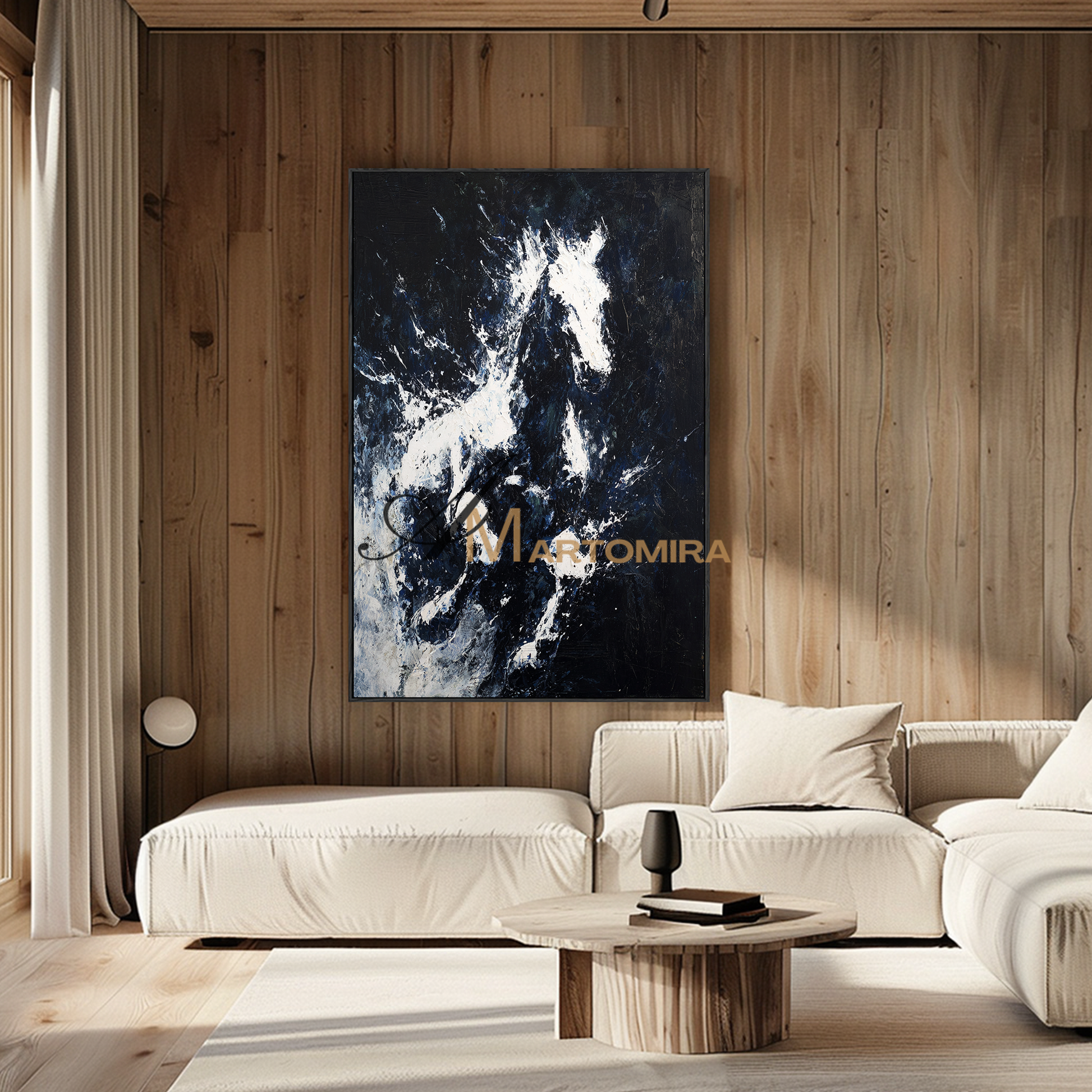 Horse Paintings On Canvas | Large Animal Canvas Wall Art | Black And White Canvas Art | Abstract Painting #CA090