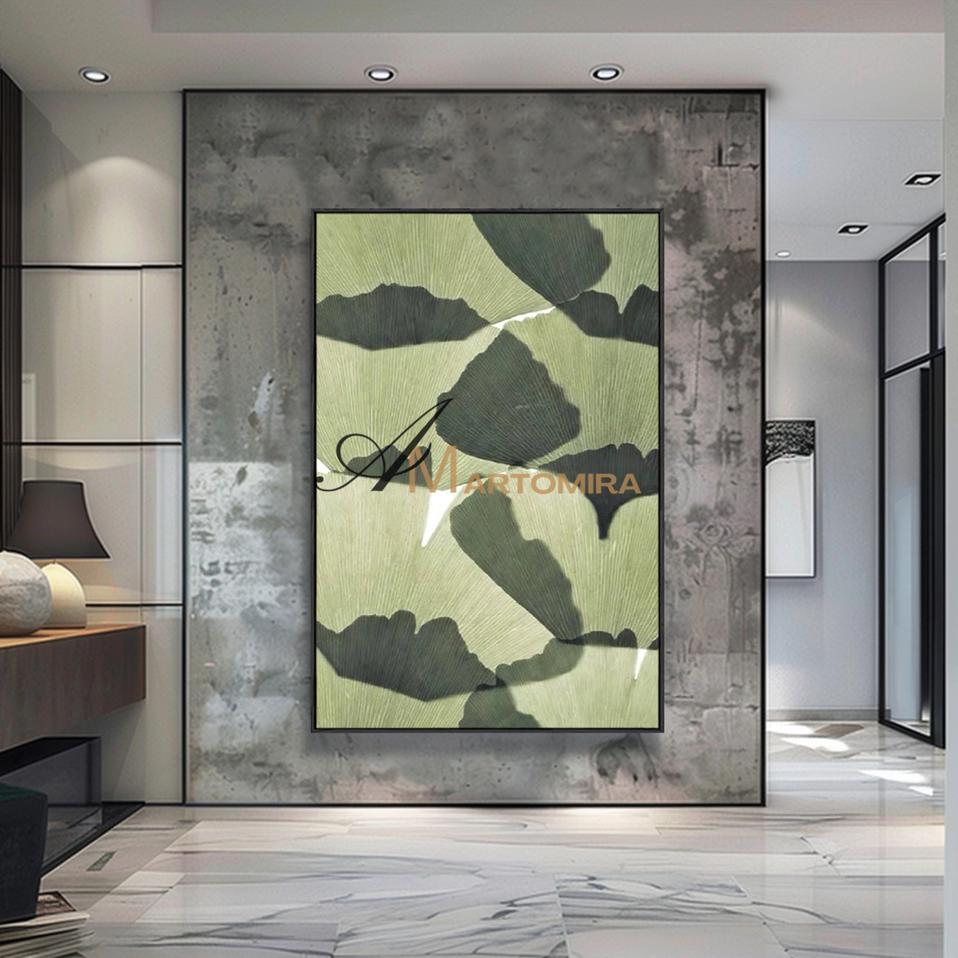 Canvas Wall Decor | Green Wall Art | Ginkgo Leaf Wall Art | Extra Large Framed Wall Art #MF114