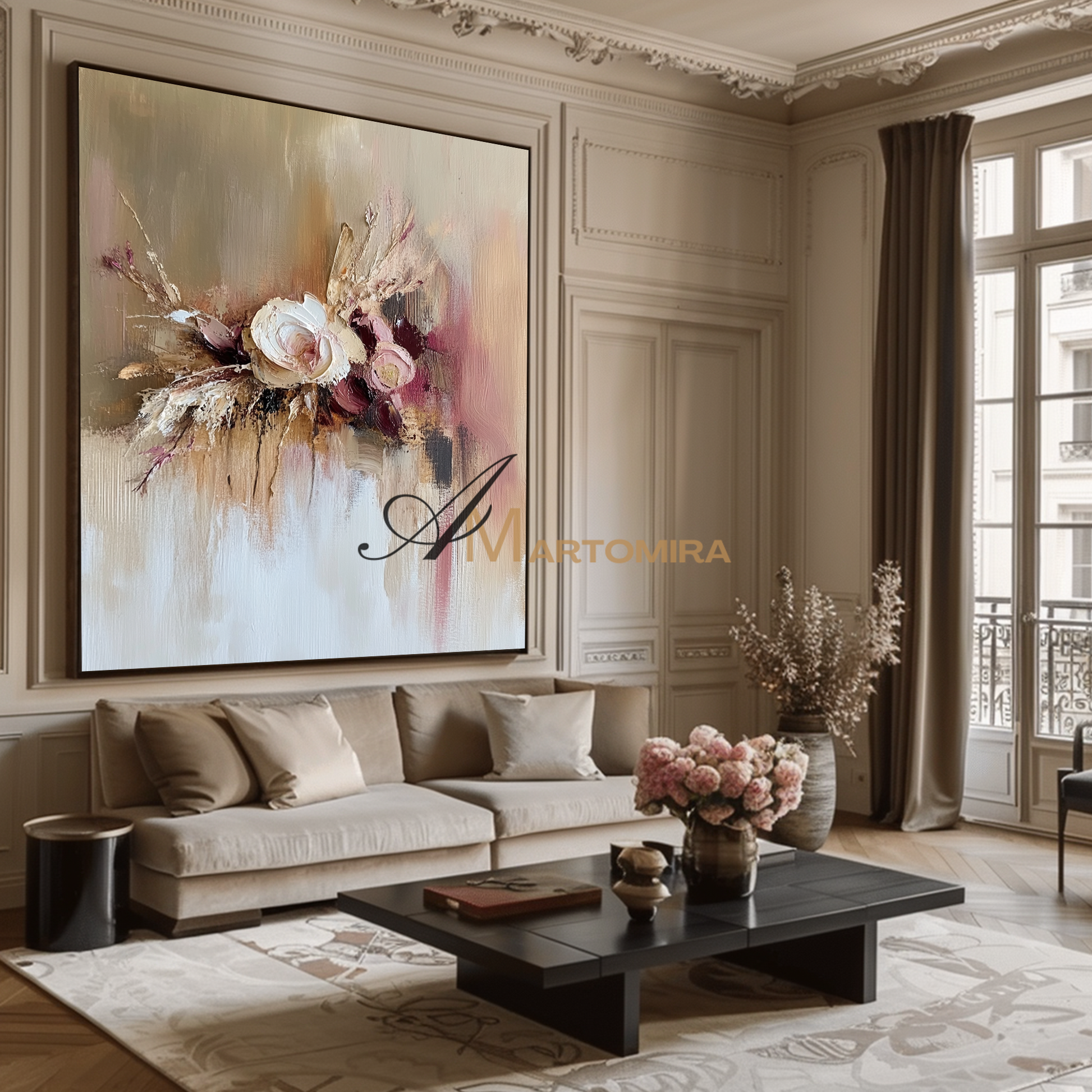 Abstract Flower Paintings | Pink Flower Painting | Large Painting For Living Room | Abstract Art #CF113