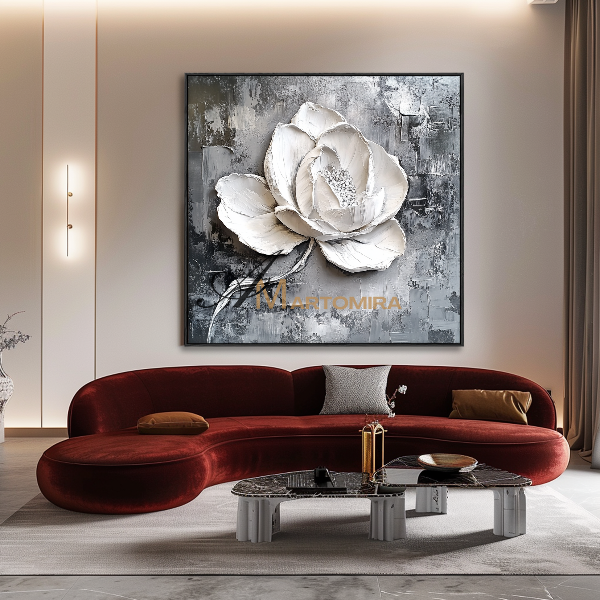 Abstract Floral Painting | Floral Canvas Wall Decor | White Textured Wall Art | Abstract Textured Wall Art #CF109