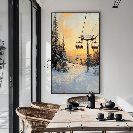 Landscape Art Paintings | Sunset Landscape Painting | Winter Scene Wall Art | Large Painting For Living Room #CL099
